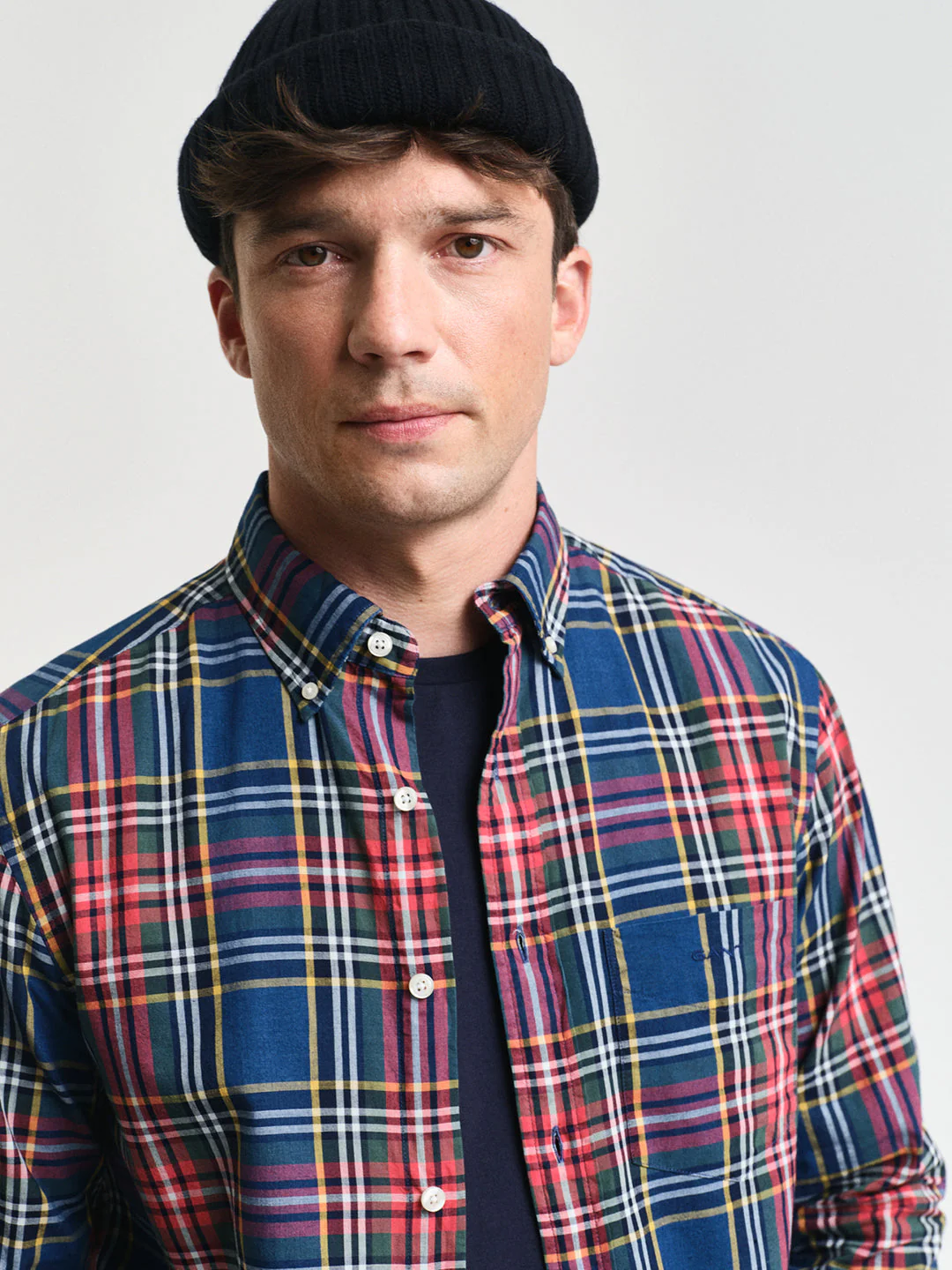 Gant Men Blue Checked Button-Down Collar Full Sleeves Shirt - Image 3