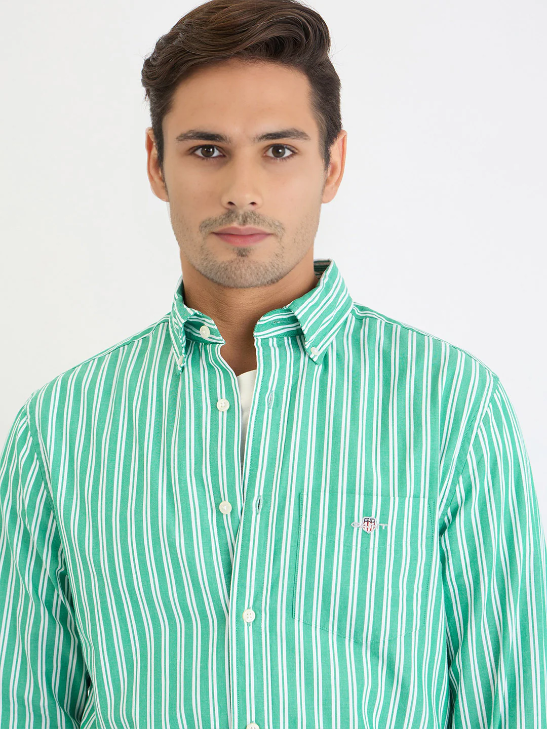 Gant Men Green Striped Collar Shirt - Image 4