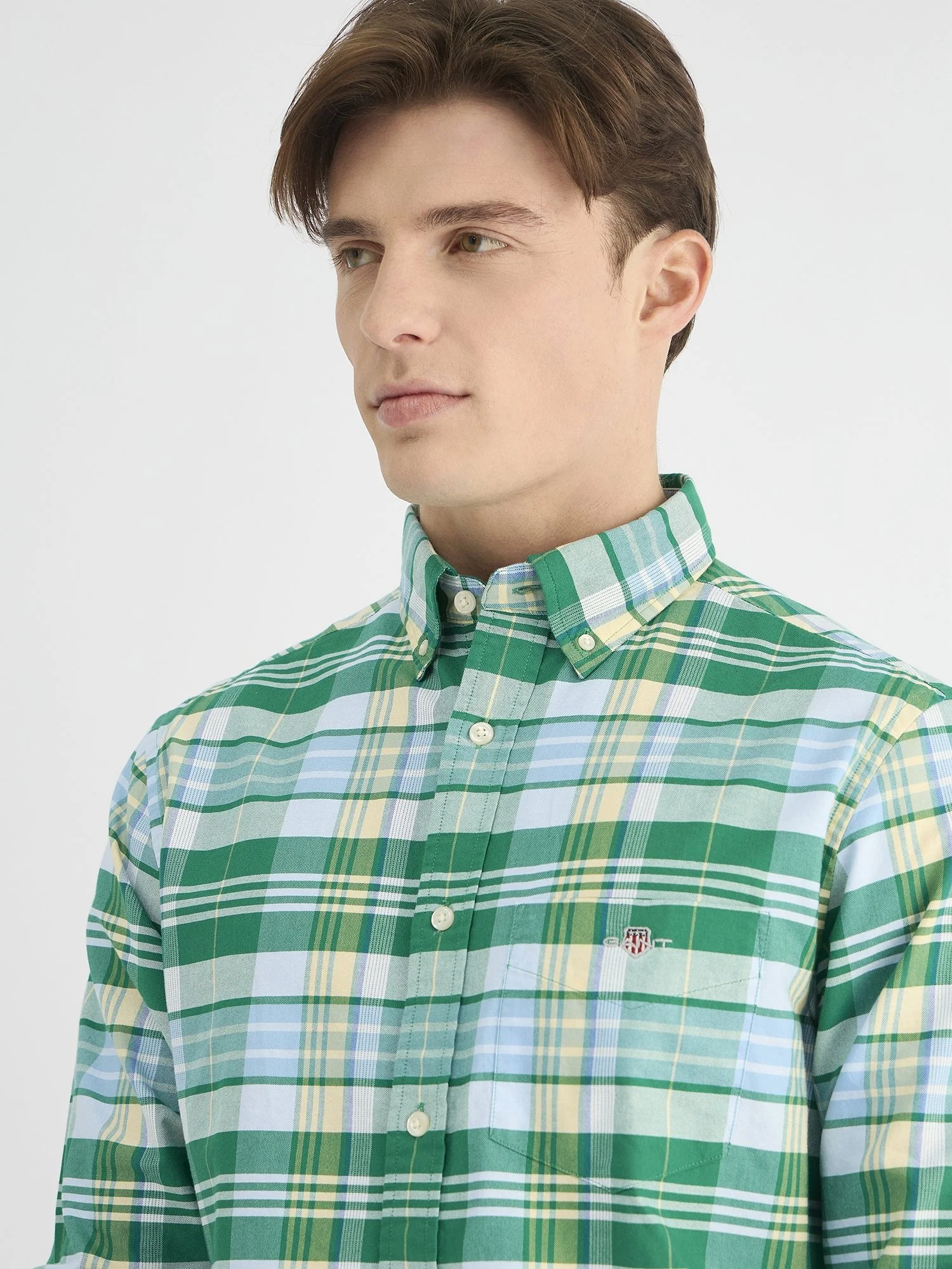 Gant Men Green Regular Fit Checks Collar Neck Shirt - Image 4