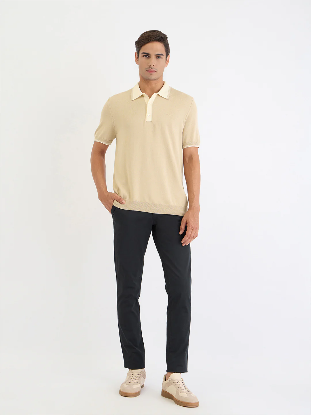 Gant Men Beige Solid Polo Tshirt - Image 2