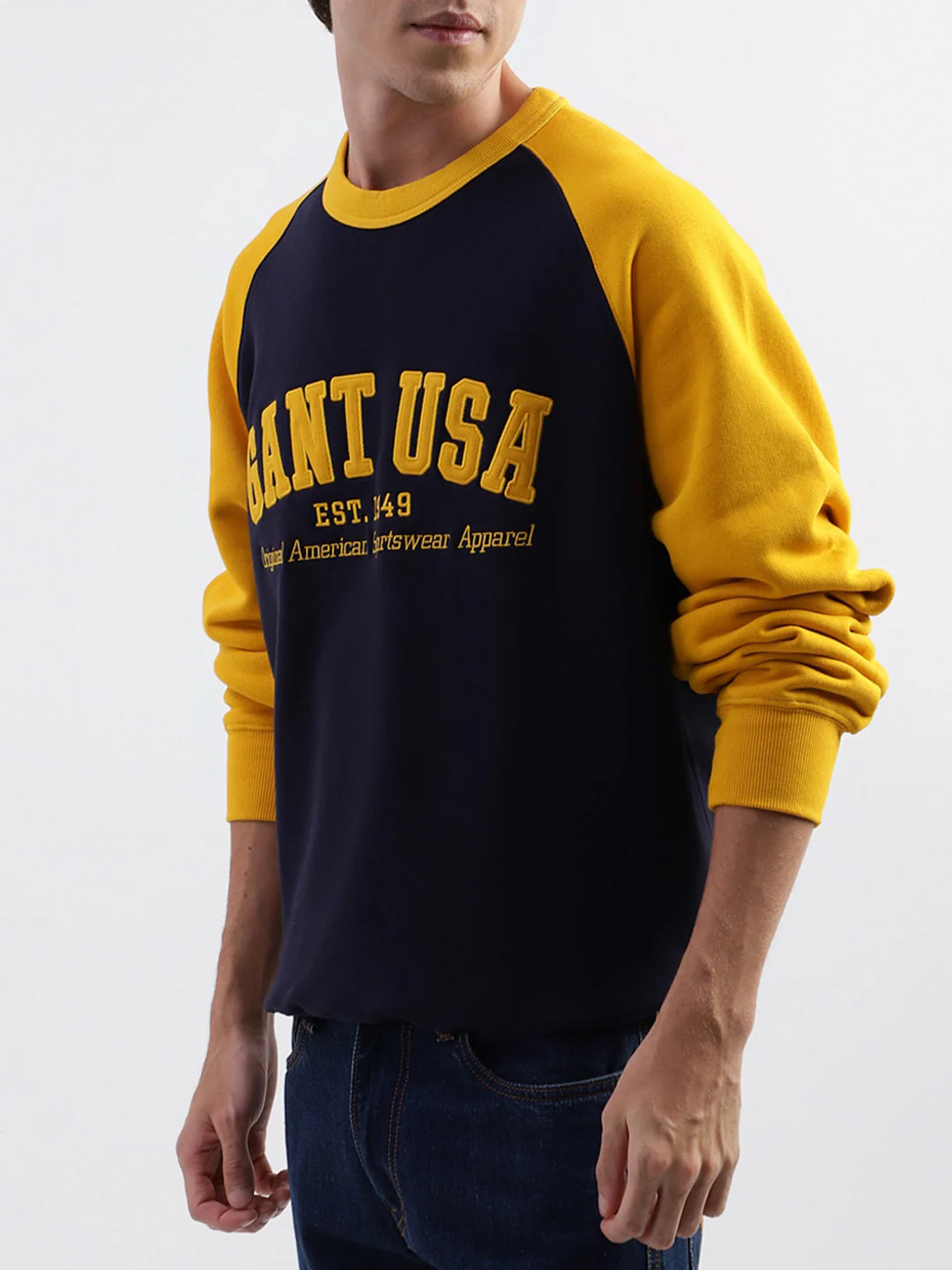 Gant Men Blue Colour Blocked Round Neck Sweatshirt - Image 2