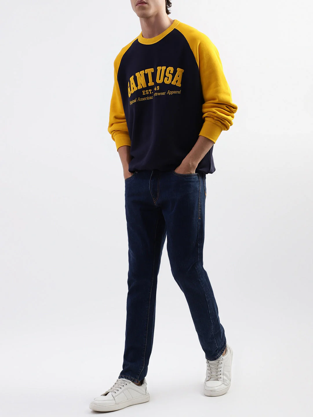 Gant Men Blue Colour Blocked Round Neck Sweatshirt - Image 4