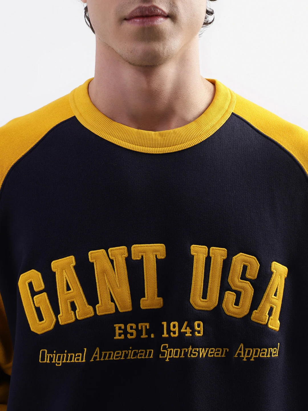 Gant Men Blue Colour Blocked Round Neck Sweatshirt - Image 5