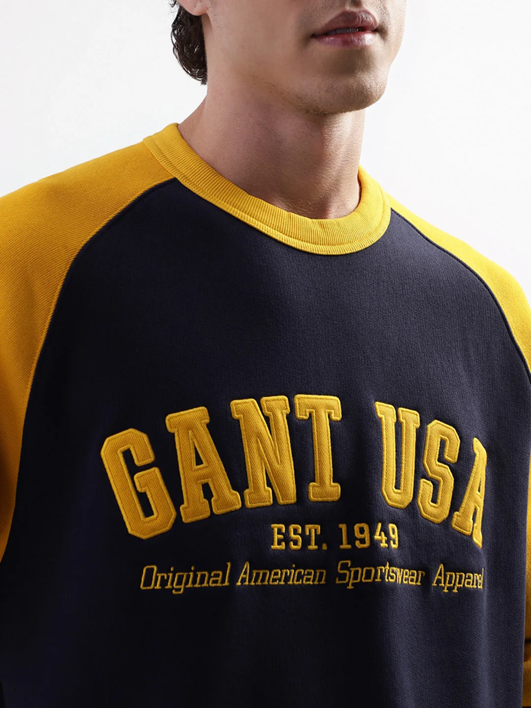 Gant Men Blue Colour Blocked Round Neck Sweatshirt - Image 6