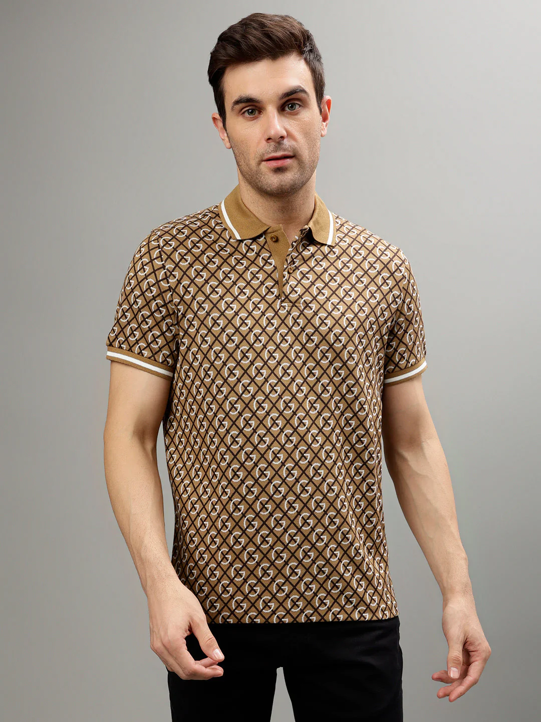 Gant Brown Fashion Printed Relaxed Fit Polo Tshirt - Image 2