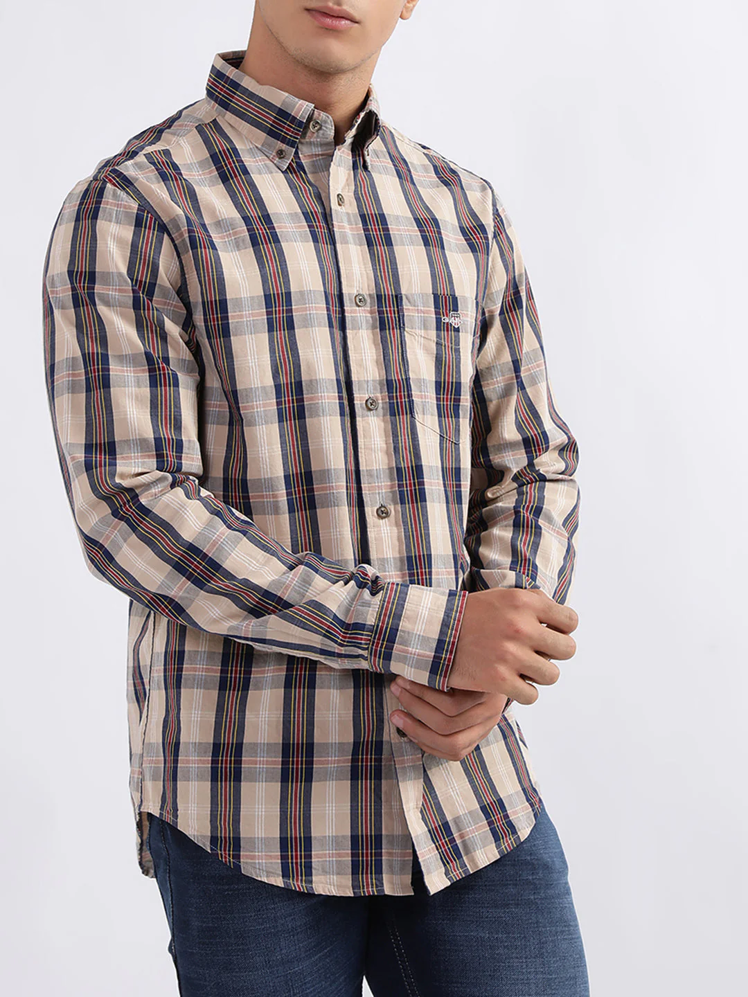 Gant Dark Khaki Checked Regular Fit Shirt - Image 2