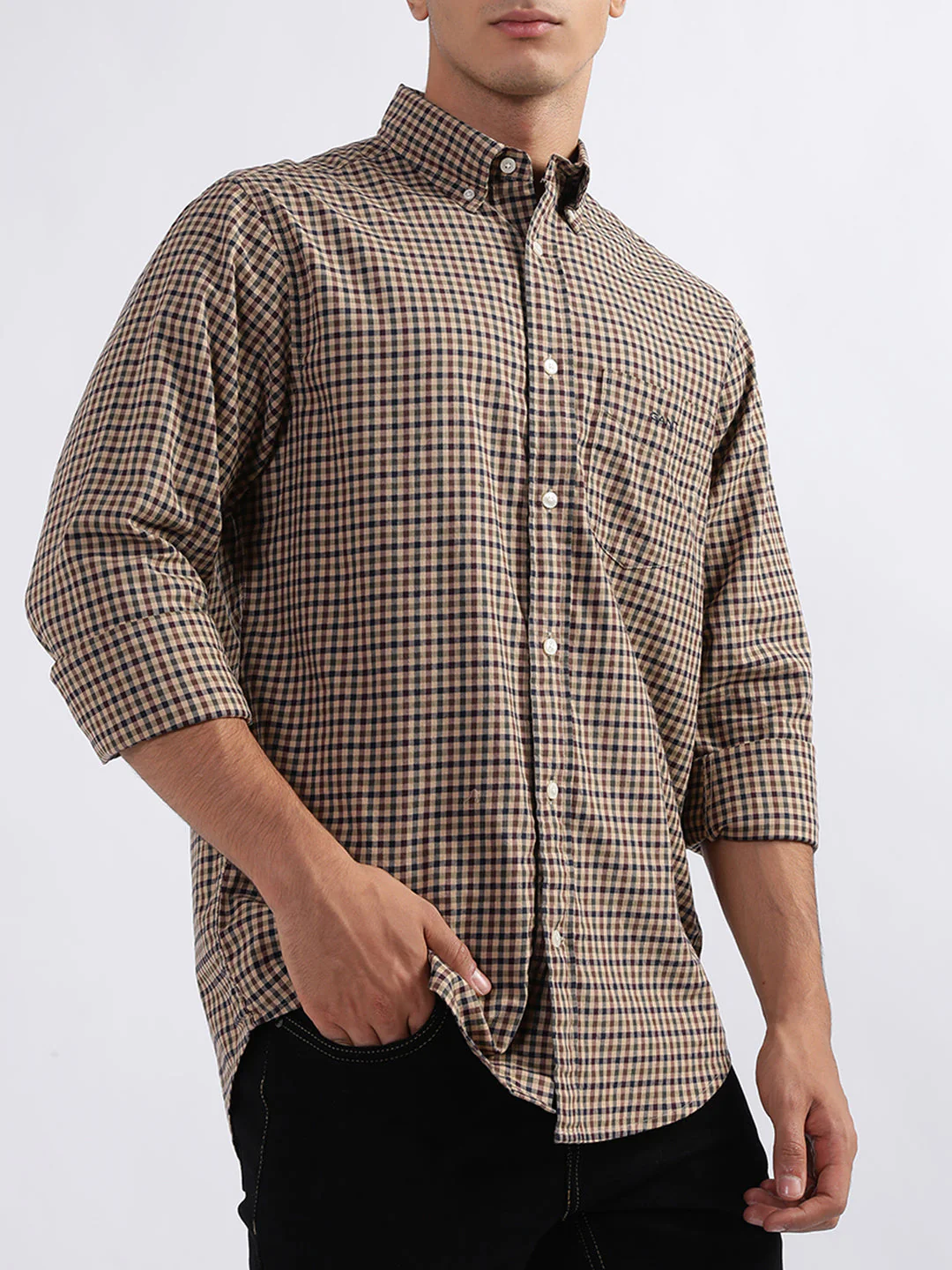 Gant Hazelwood Beige Checked Regular Fit Shirt - Image 2