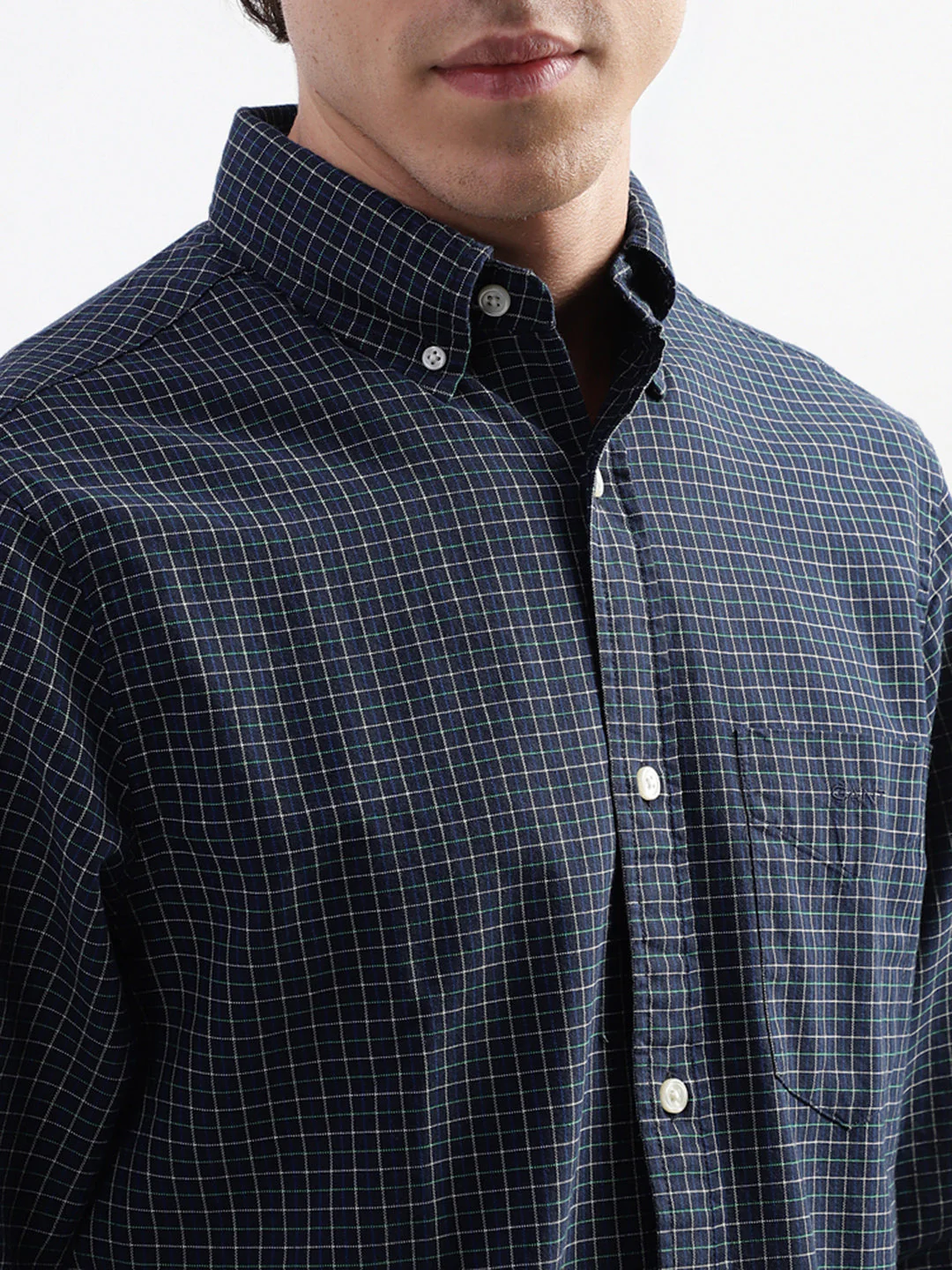 Gant Blue Checked Regular Fit Shirt - Image 4
