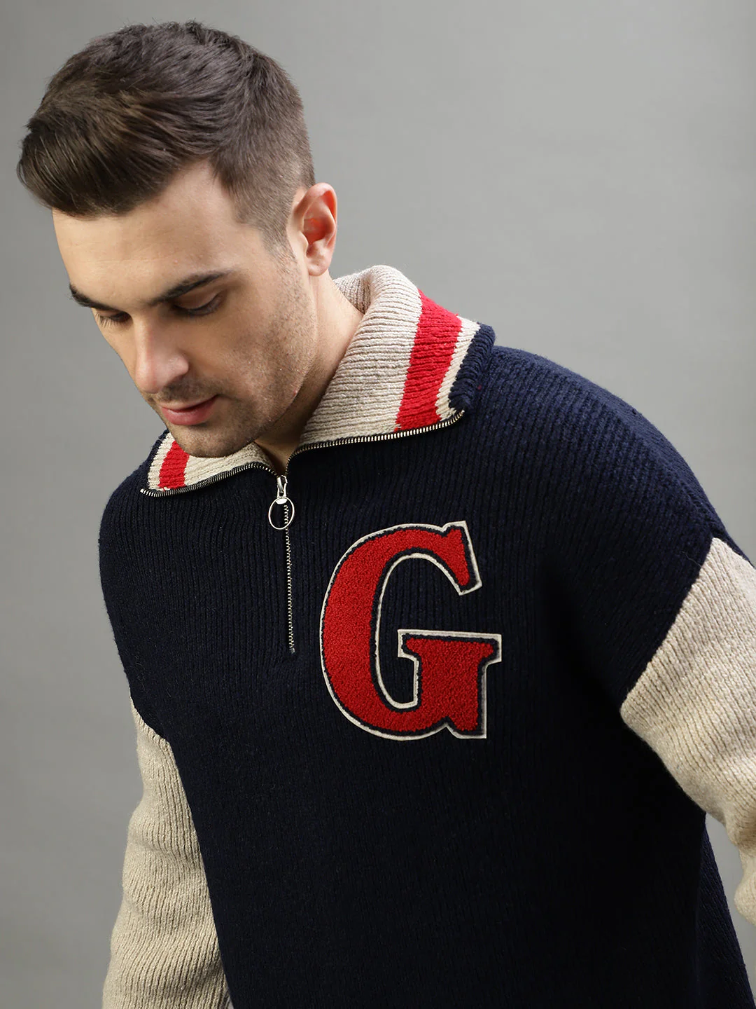 Gant Men Color-blocked Cutway Collar Full Sleeves Sweater - Image 6