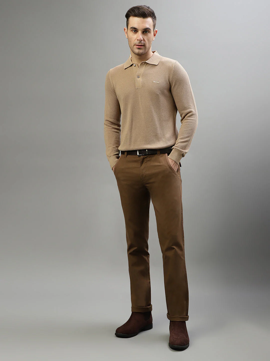Gant Men Solid Polo Neck Full Sleeves Sweater - Image 5
