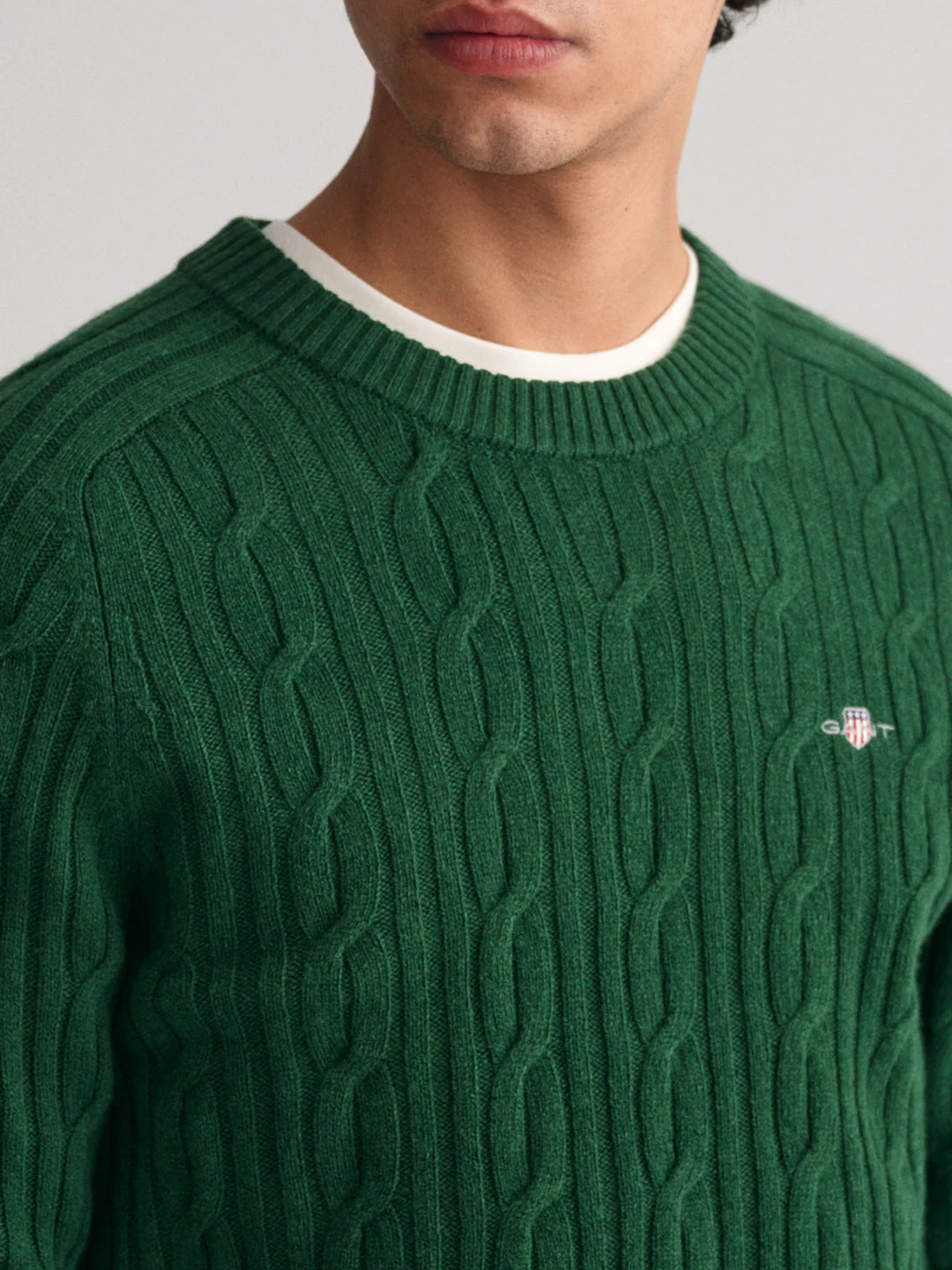 Gant Men Green Solid Round Neck Sweater - Image 2
