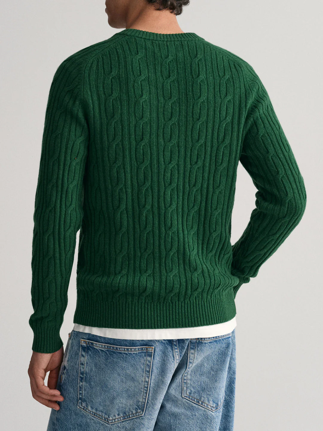 Gant Men Green Solid Round Neck Sweater - Image 3