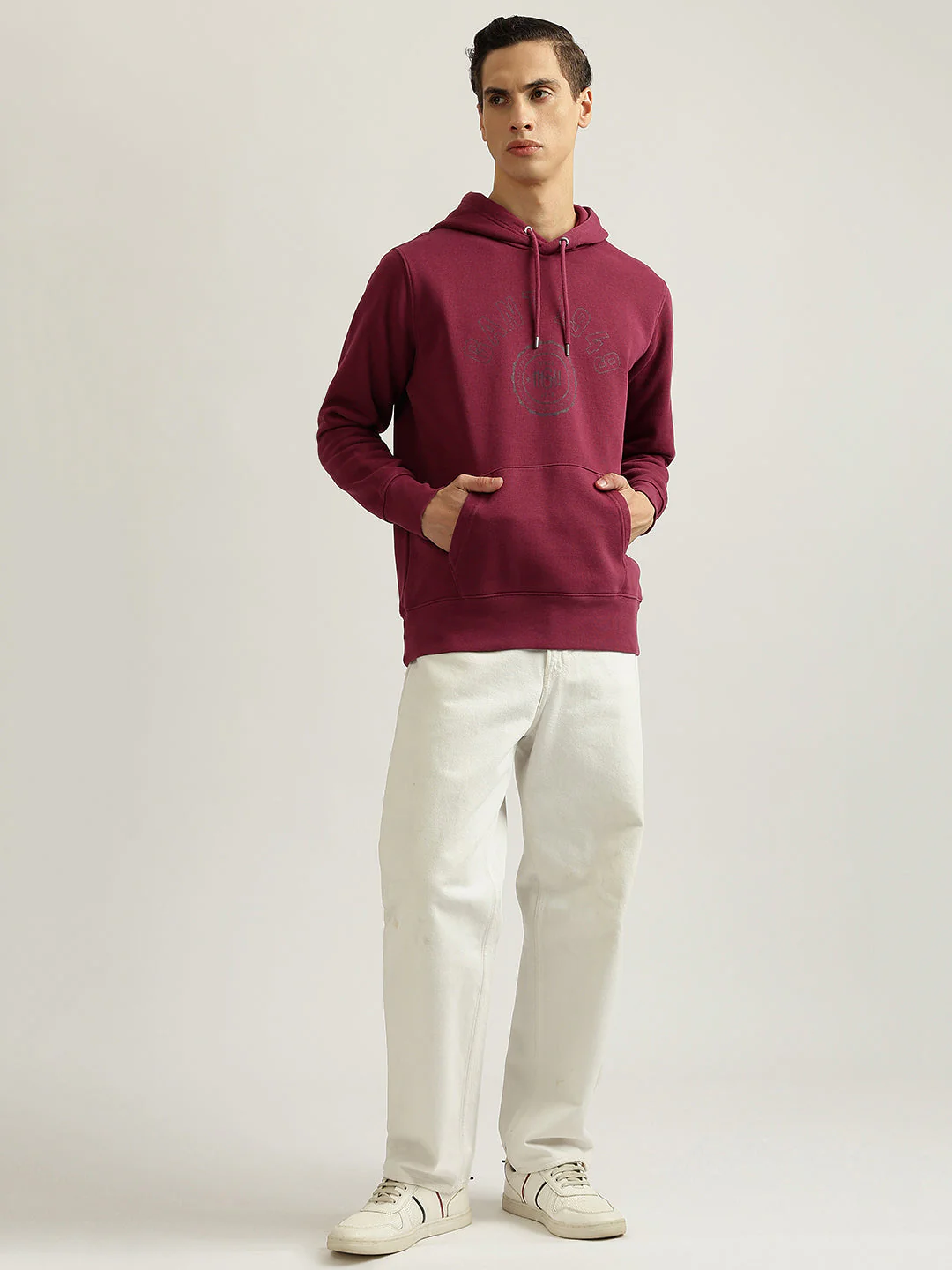 Gant Men Maroon Solid Hooded Full Sleeves Pullover Sweatshirt - Image 6