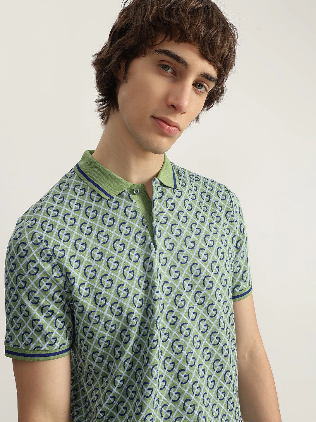 Gant Men Green Printed Polo Collar Short Sleeves Tshirt - Image 4