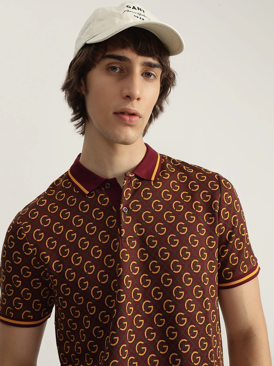 Gant Men Red Printed Polo Neck Short Sleeves Tshirt - Image 4