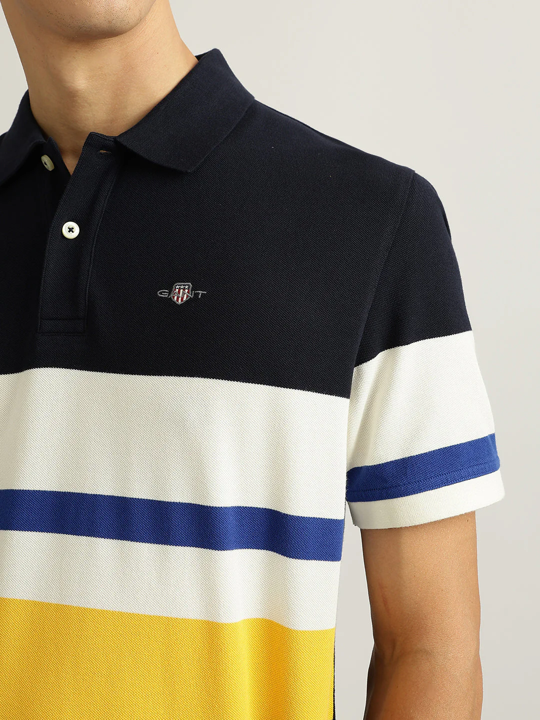 Gant Men Navy Blue Striped Collared Short Sleeves Polo Tshirt - Image 5