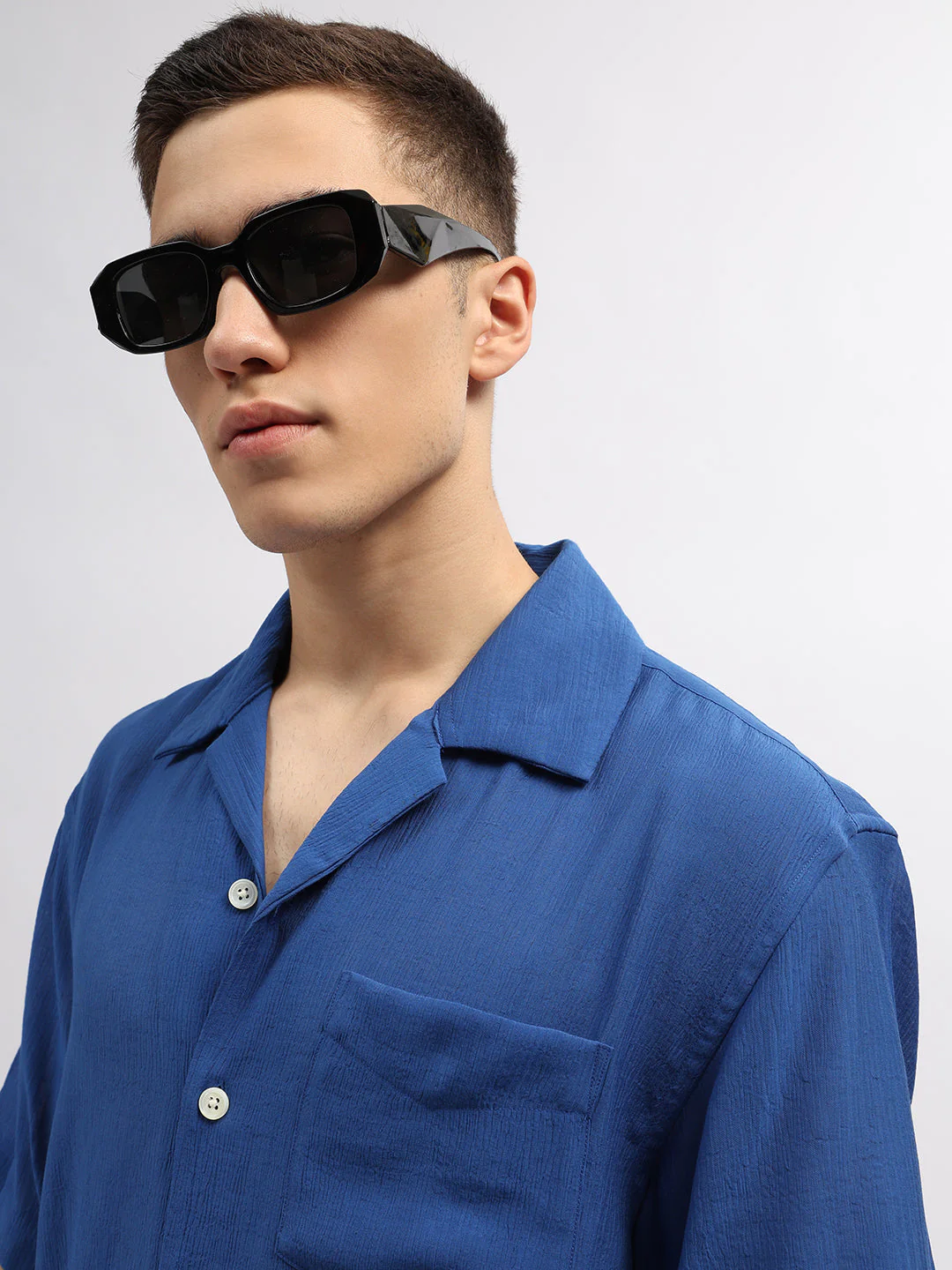 Gant Men Blue Solid Cuban Collar Short Sleeves Shirt - Image 2