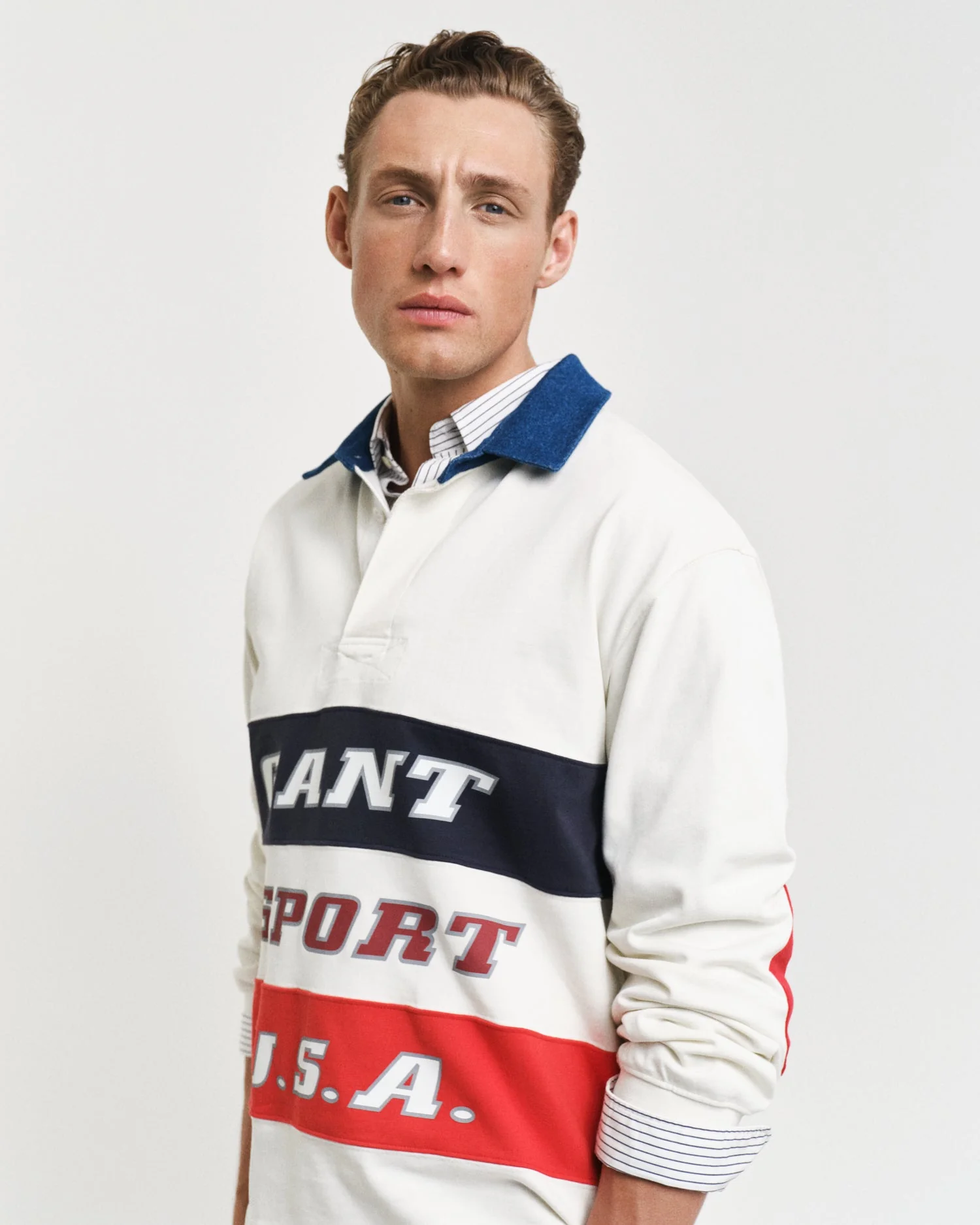 Gant Men White Printed Collared Full Sleeves Polo Tshirt - Image 3
