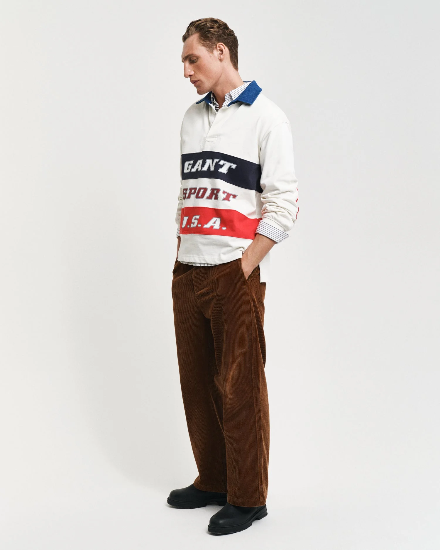 Gant Men White Printed Collared Full Sleeves Polo Tshirt - Image 4