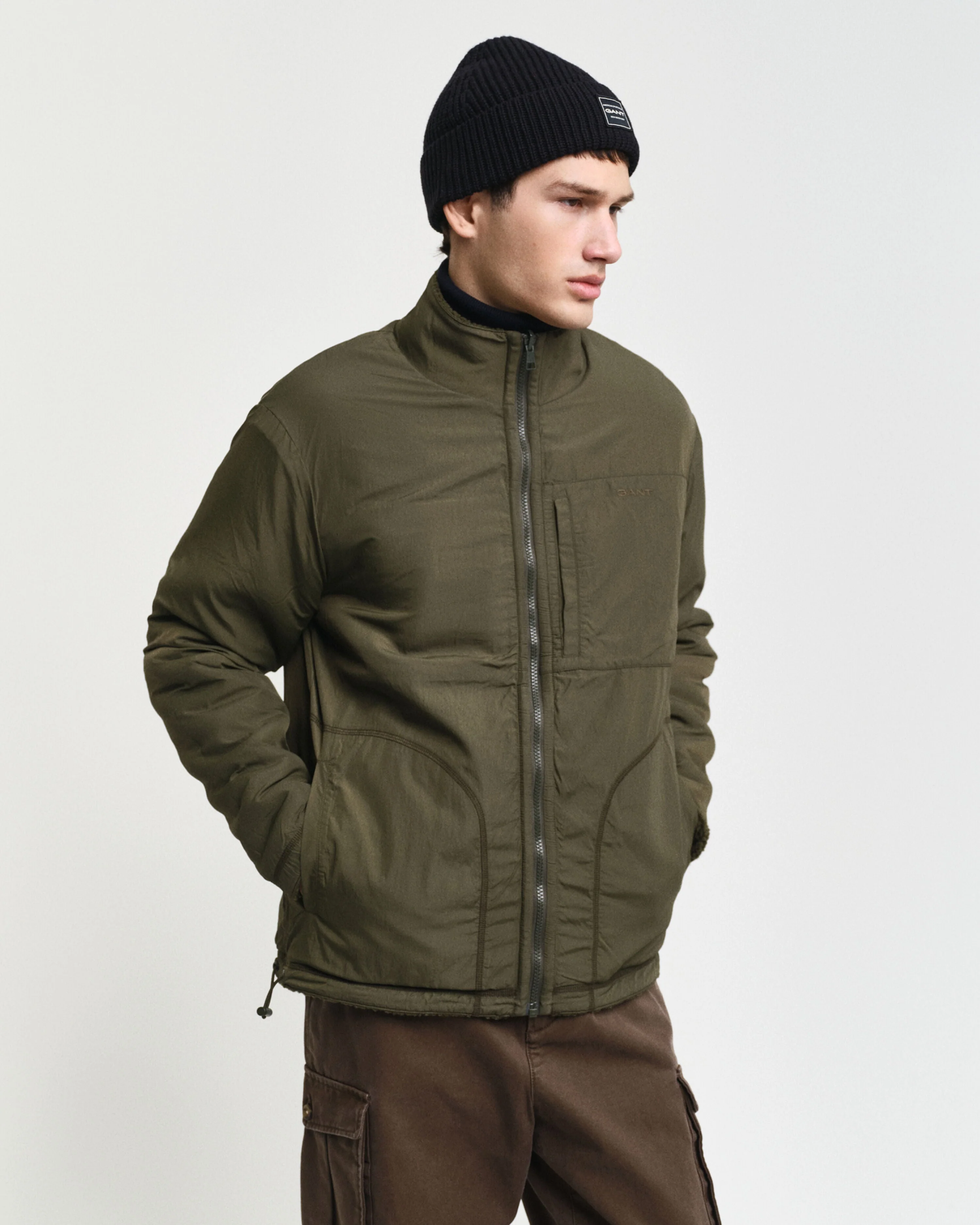 Gant Men Green Solid Stand Collar Full Sleeves Reversible Jacket - Image 5