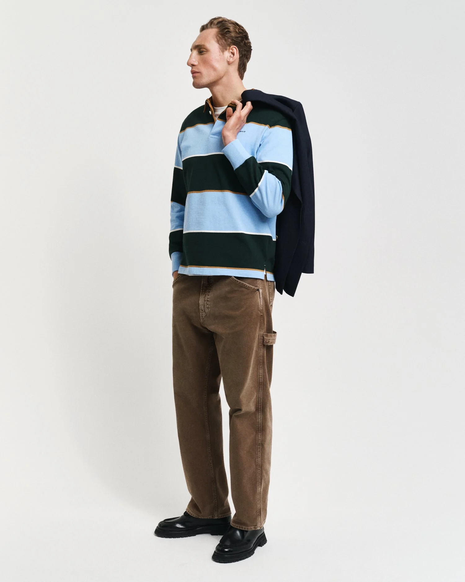 Gant Men Blue Striped Polo Neck Full Sleeves Tshirt - Image 6