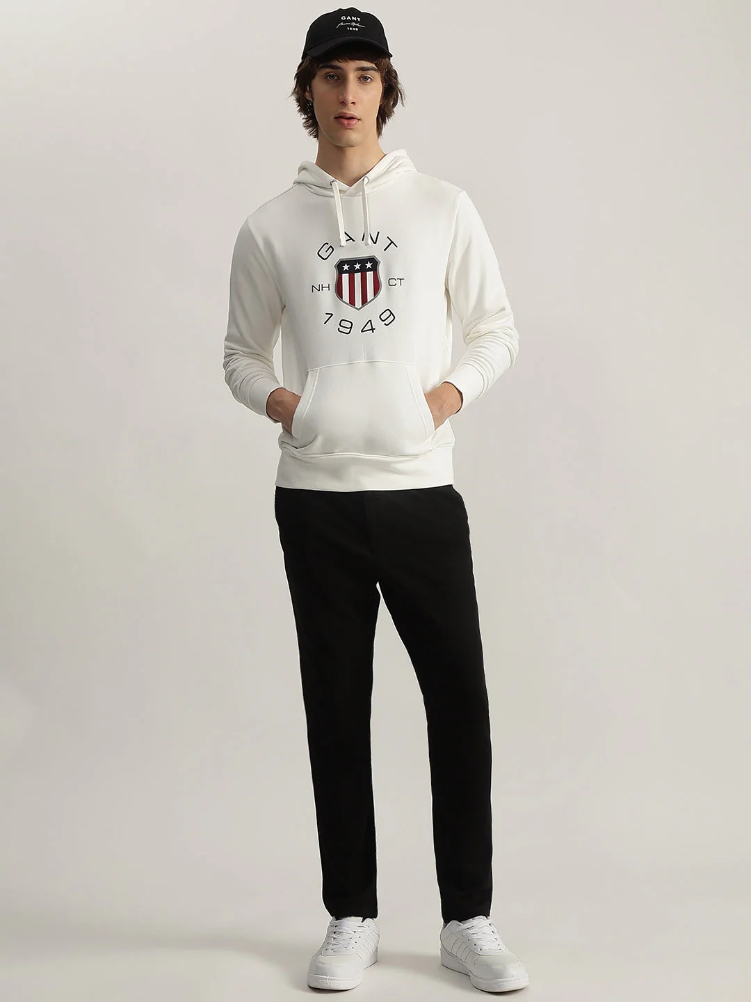 Gant Men White Printed Hooded Full Sleeves Pullover Style Sweatshirt - Image 4