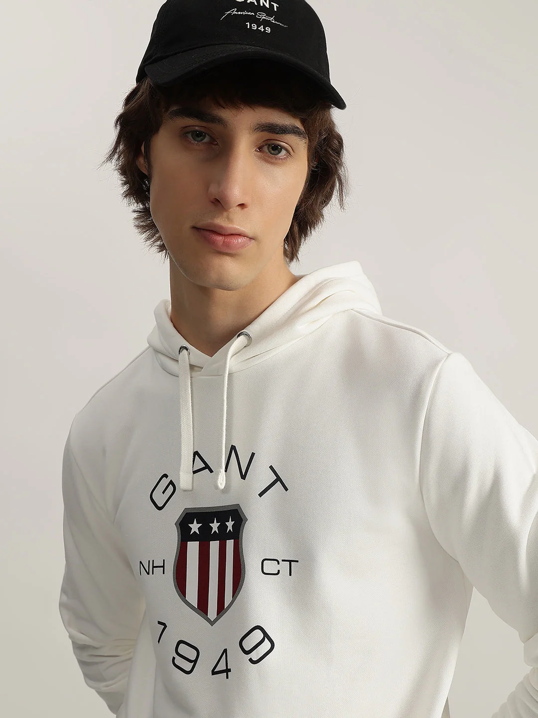 Gant Men White Printed Hooded Full Sleeves Pullover Style Sweatshirt - Image 5