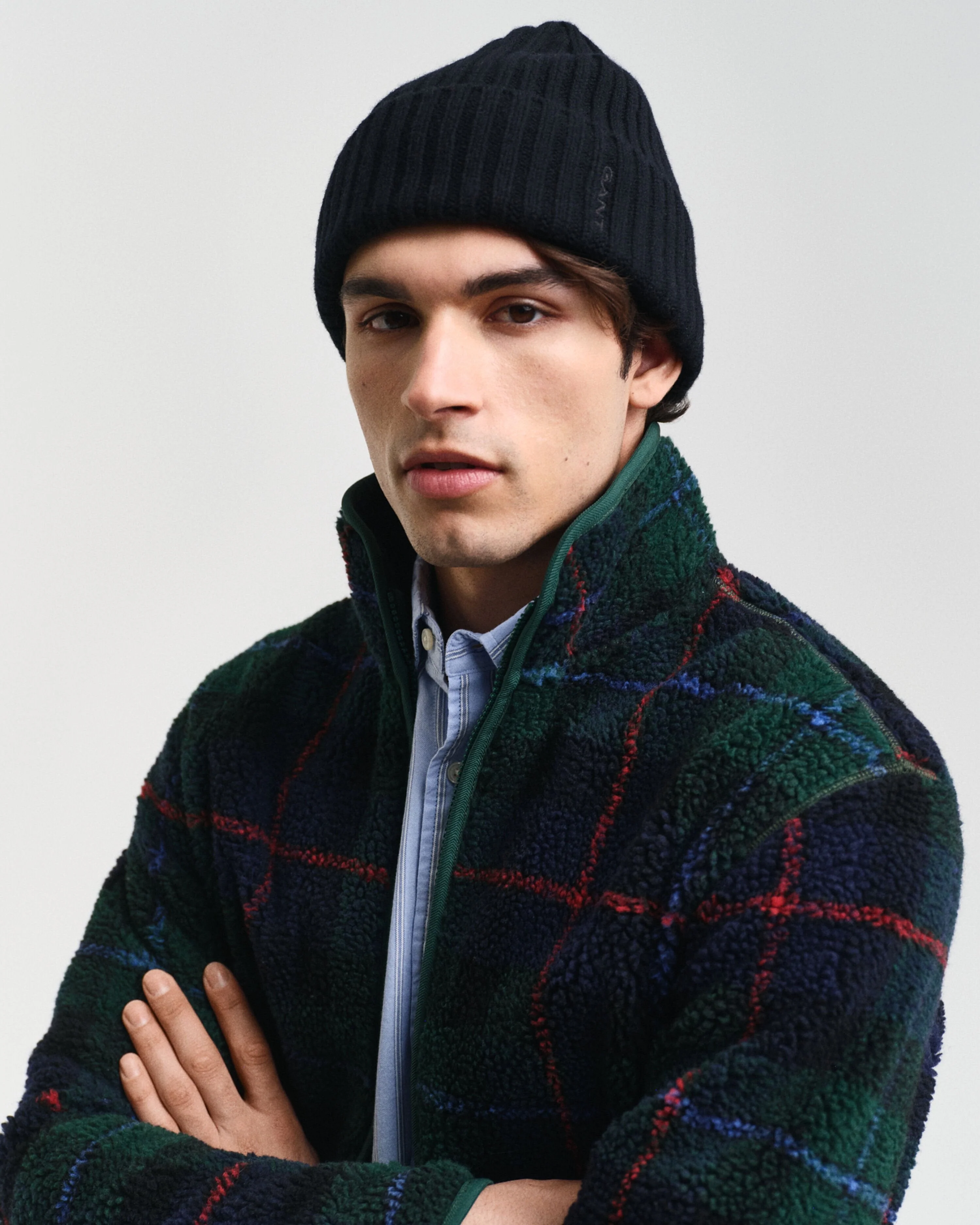 Gant Men Green Checked Stand Collar Full Sleeves Fleece Jacket - Image 5