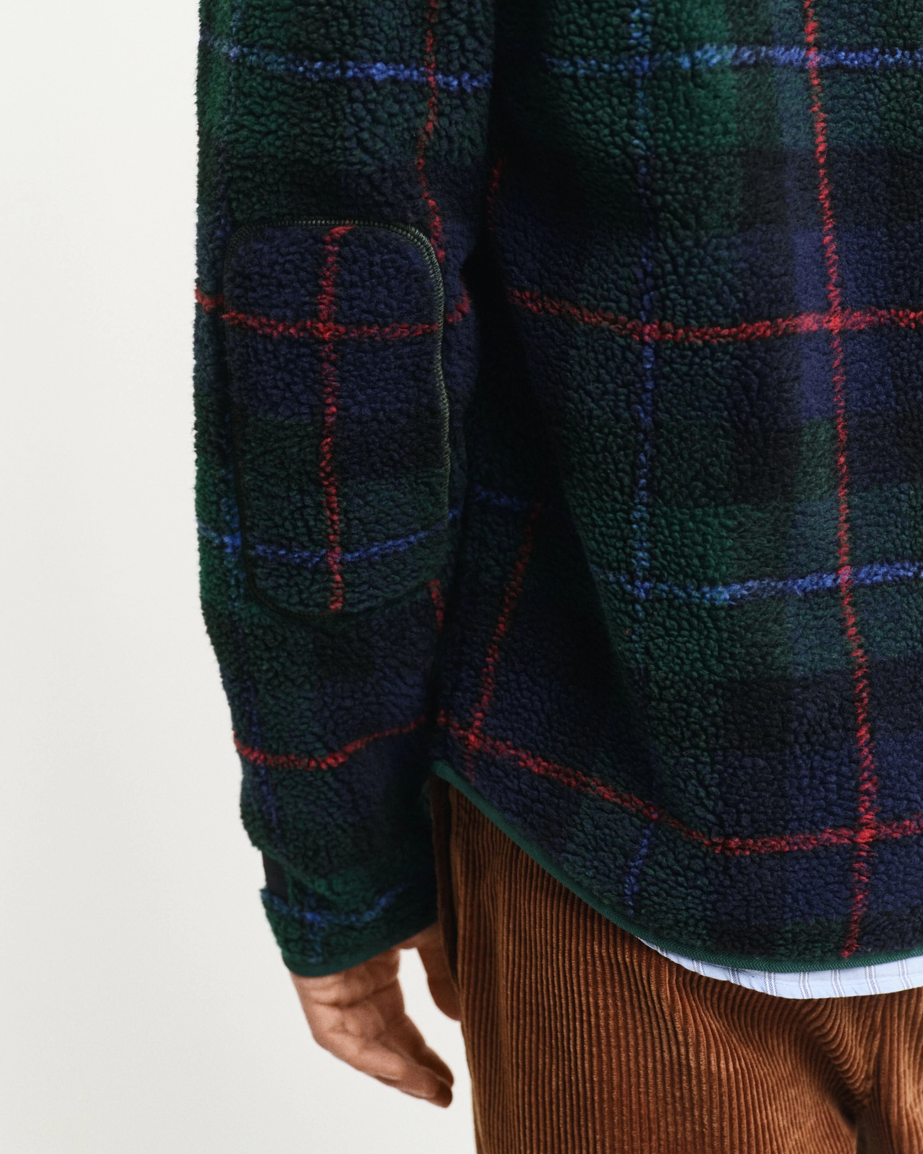 Gant Men Green Checked Stand Collar Full Sleeves Fleece Jacket - Image 6