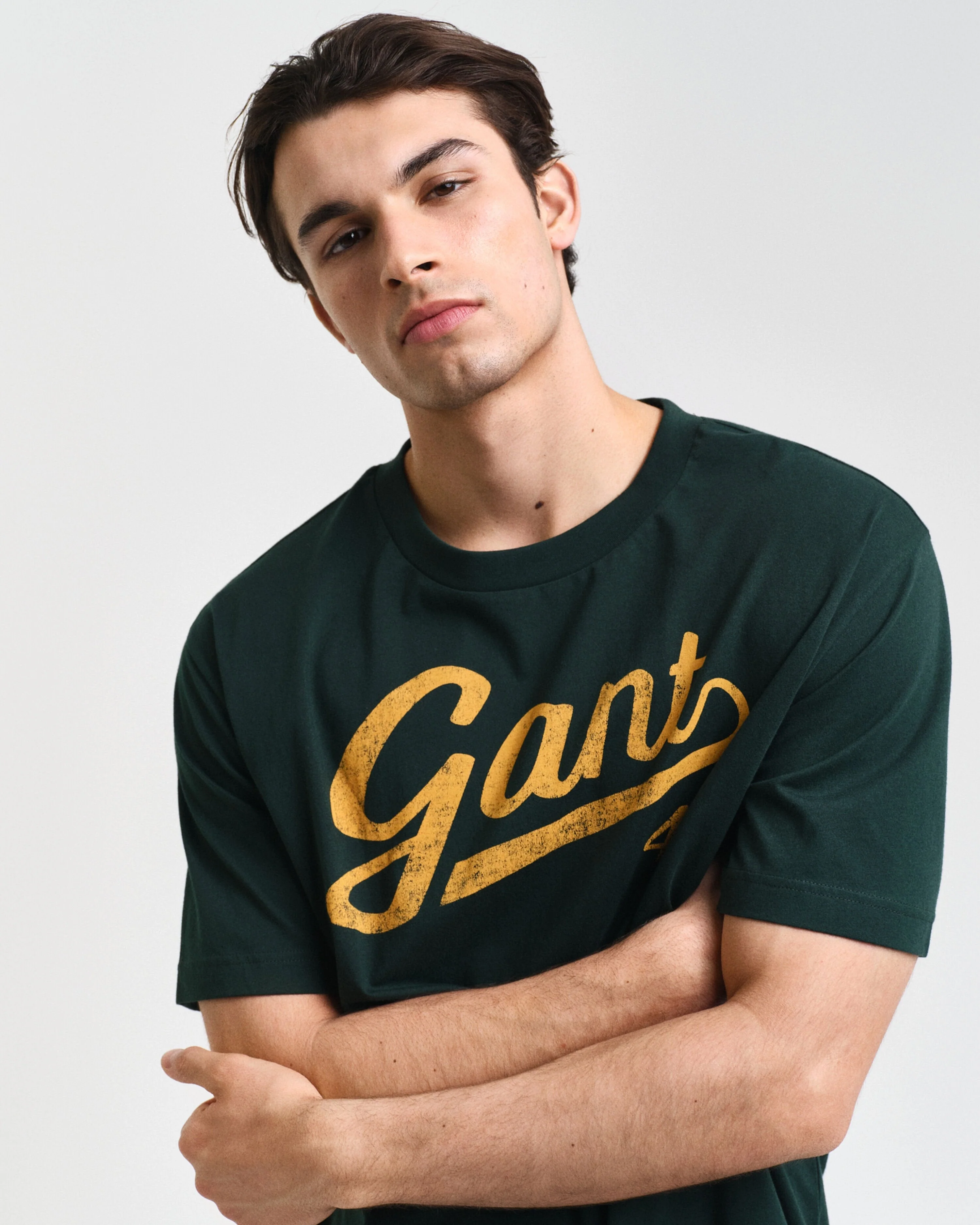 Gant Men Green Printed Round Neck Short Sleeves Tshirt - Image 4
