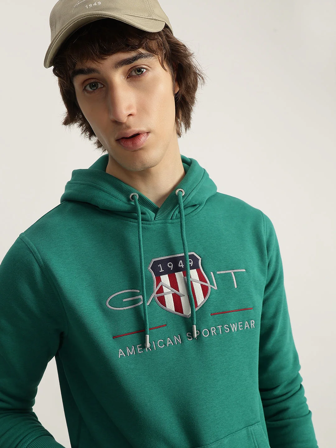 Gant Men Green Embroidered Hooded Full Sleeves Pullover Style Sweatshirt - Image 5