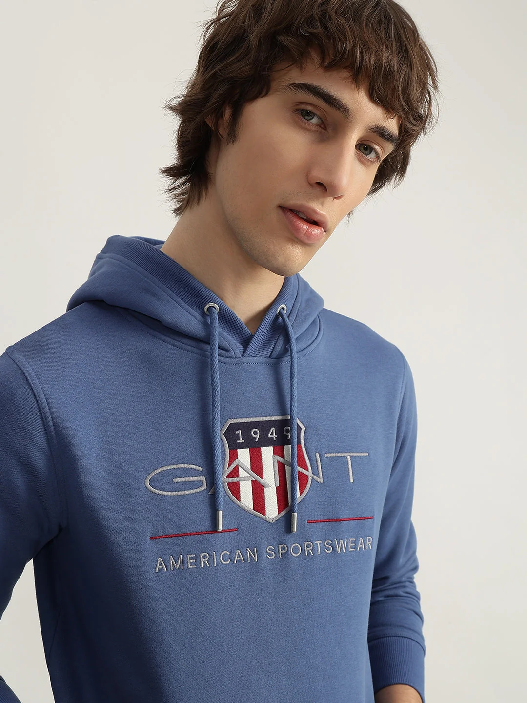 Gant Men Blue Embroidered Hooded Full Sleeves Pullover Style Sweatshirt - Image 5