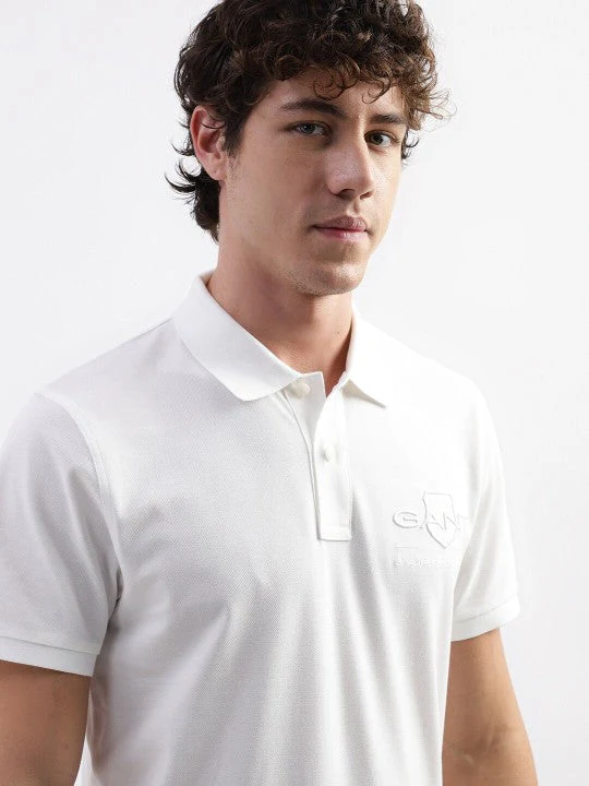 Gant Men White Solid Polo Collar Short Sleeves Tshirt - Image 5