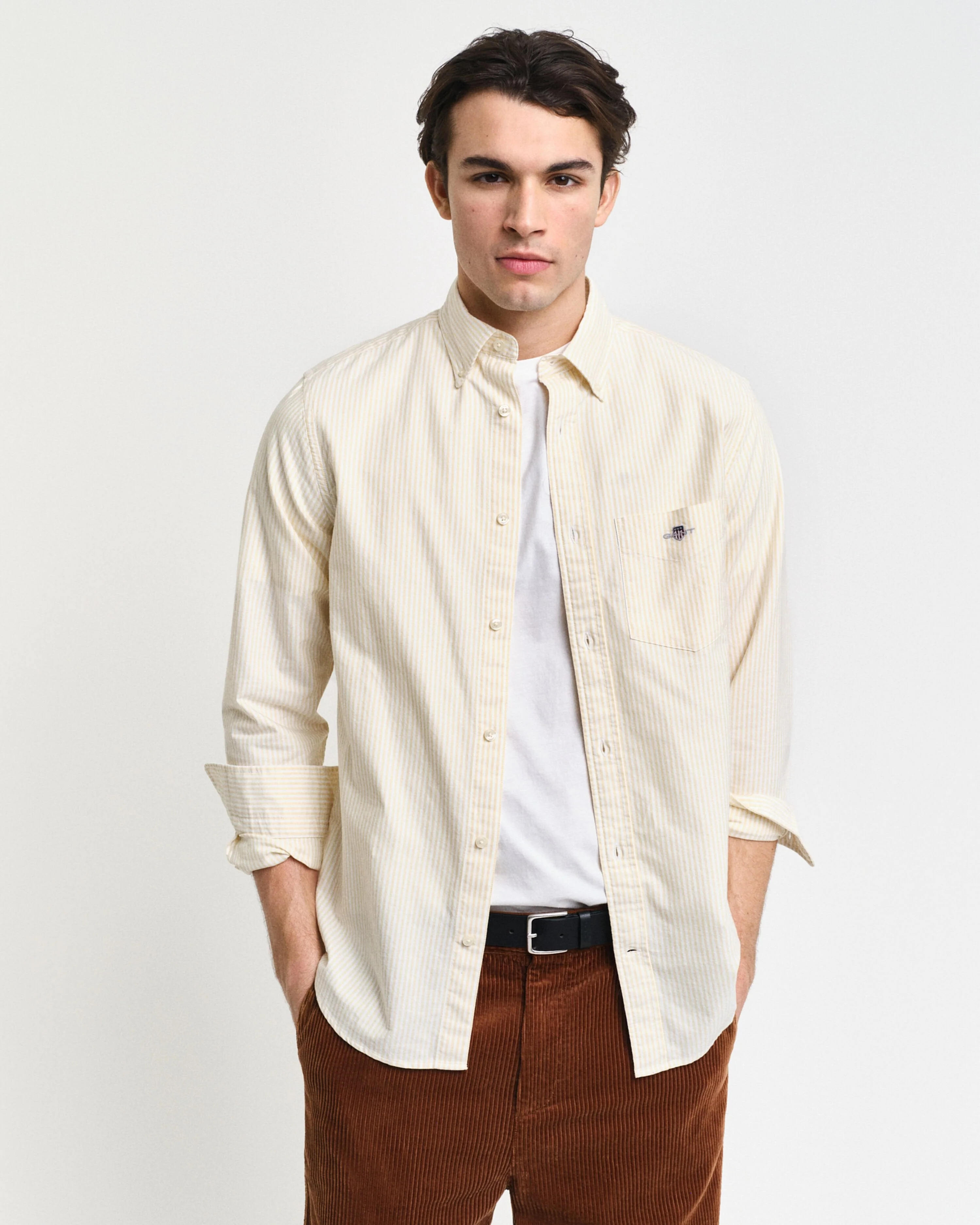 Gant Men Yellow Striped Button-down Collar Full Sleeves Shirt