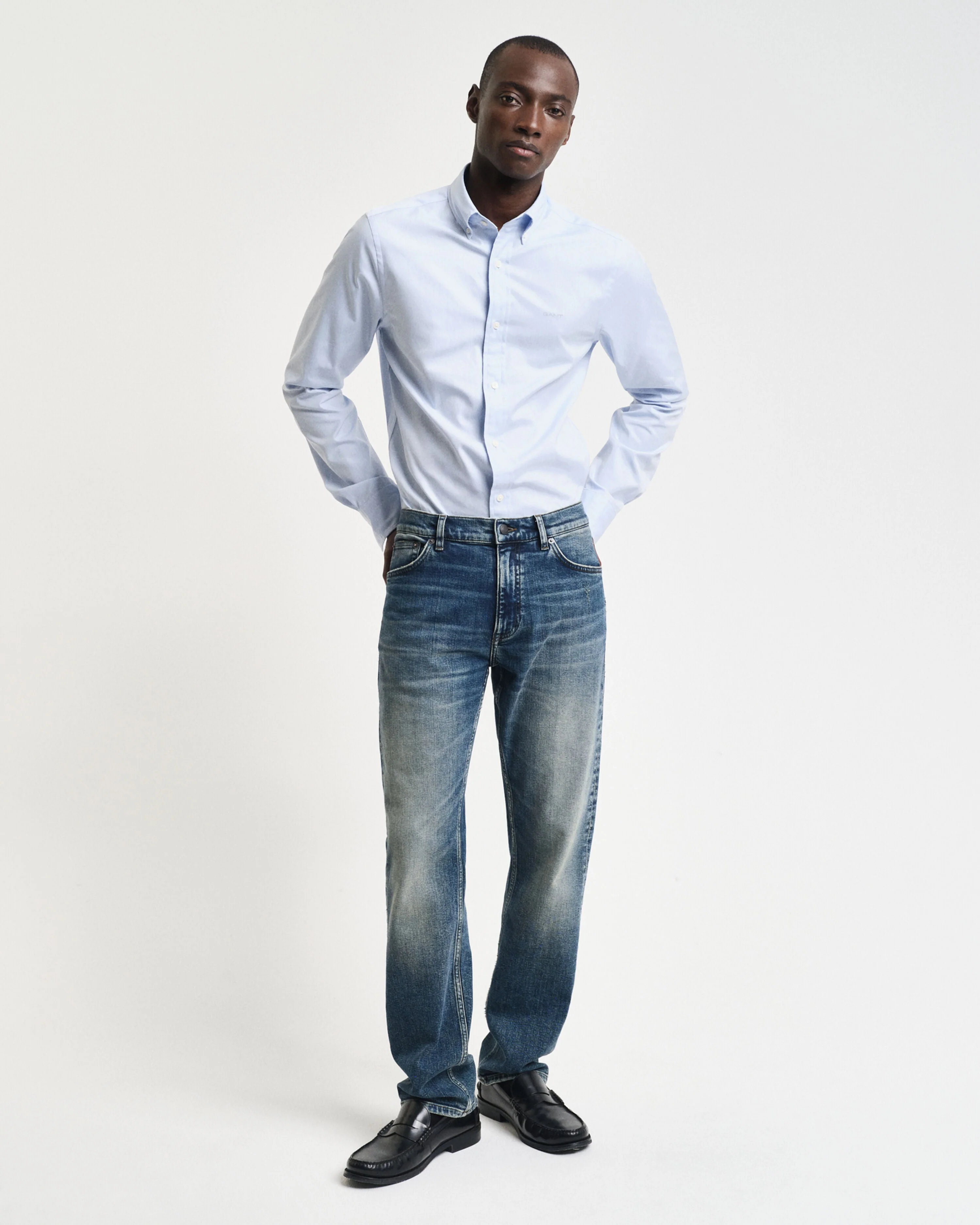 Gant Men Blue Solid Button-down Collar Full Sleeves Shirt - Image 3