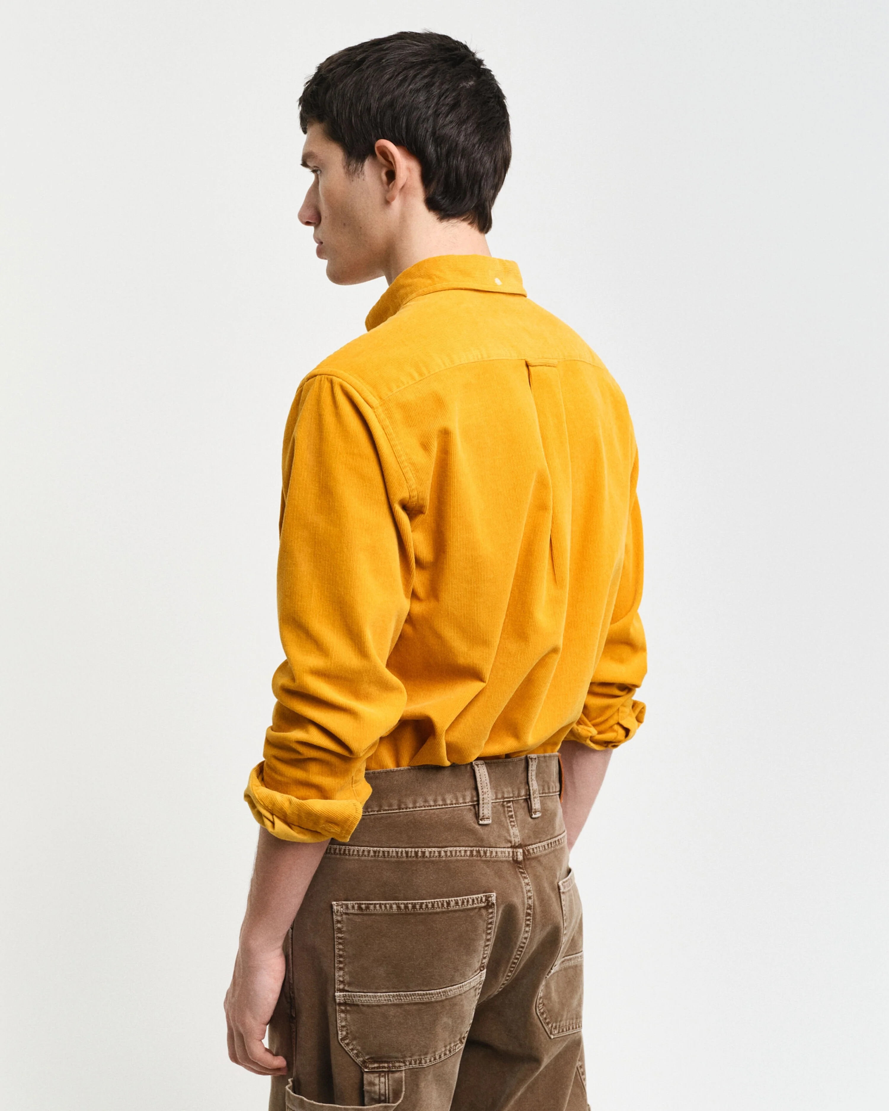 Gant Men Yellow Solid Button-down Collar Full Sleeves Corduroy Shirt - Image 3