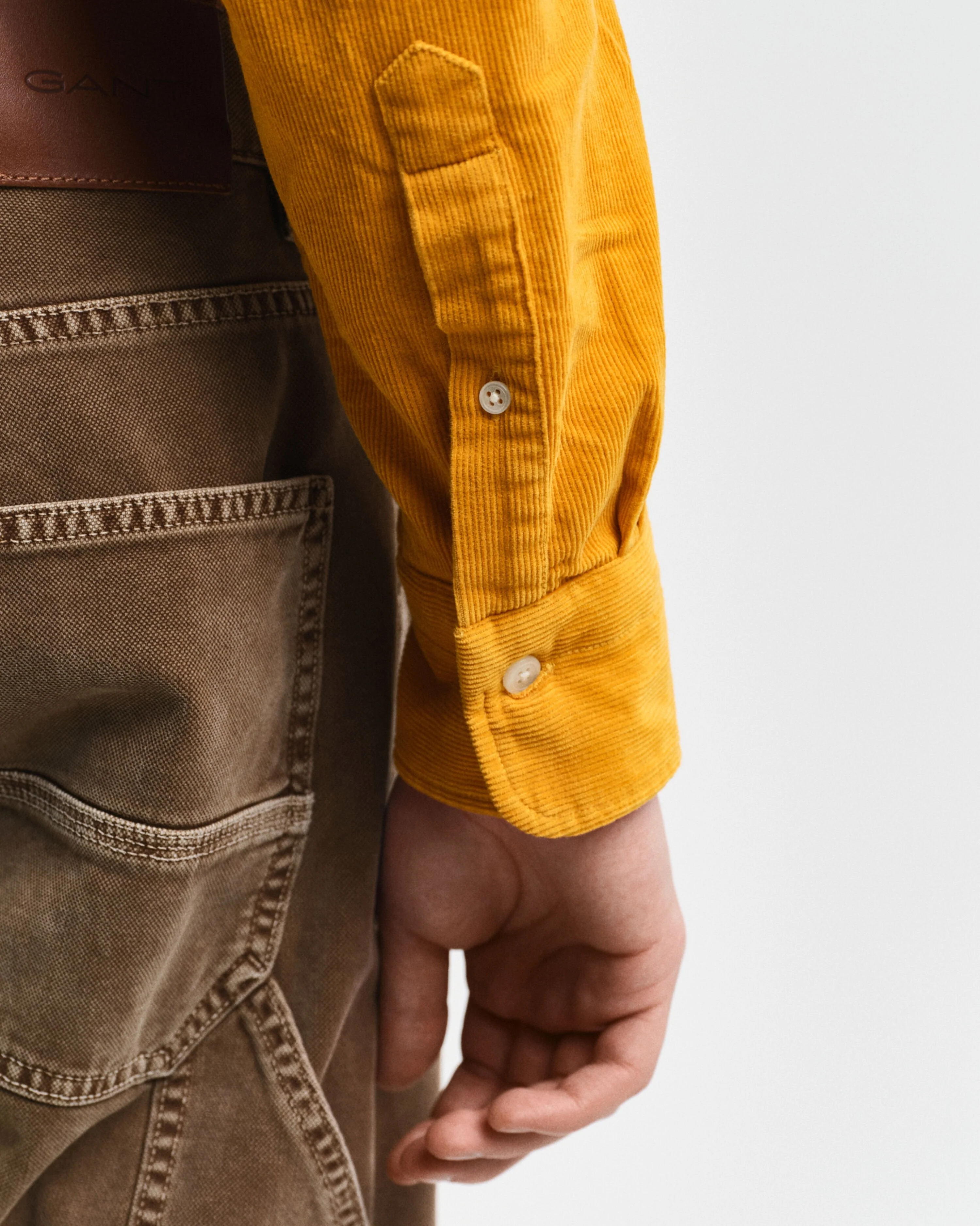Gant Men Yellow Solid Button-down Collar Full Sleeves Corduroy Shirt - Image 4