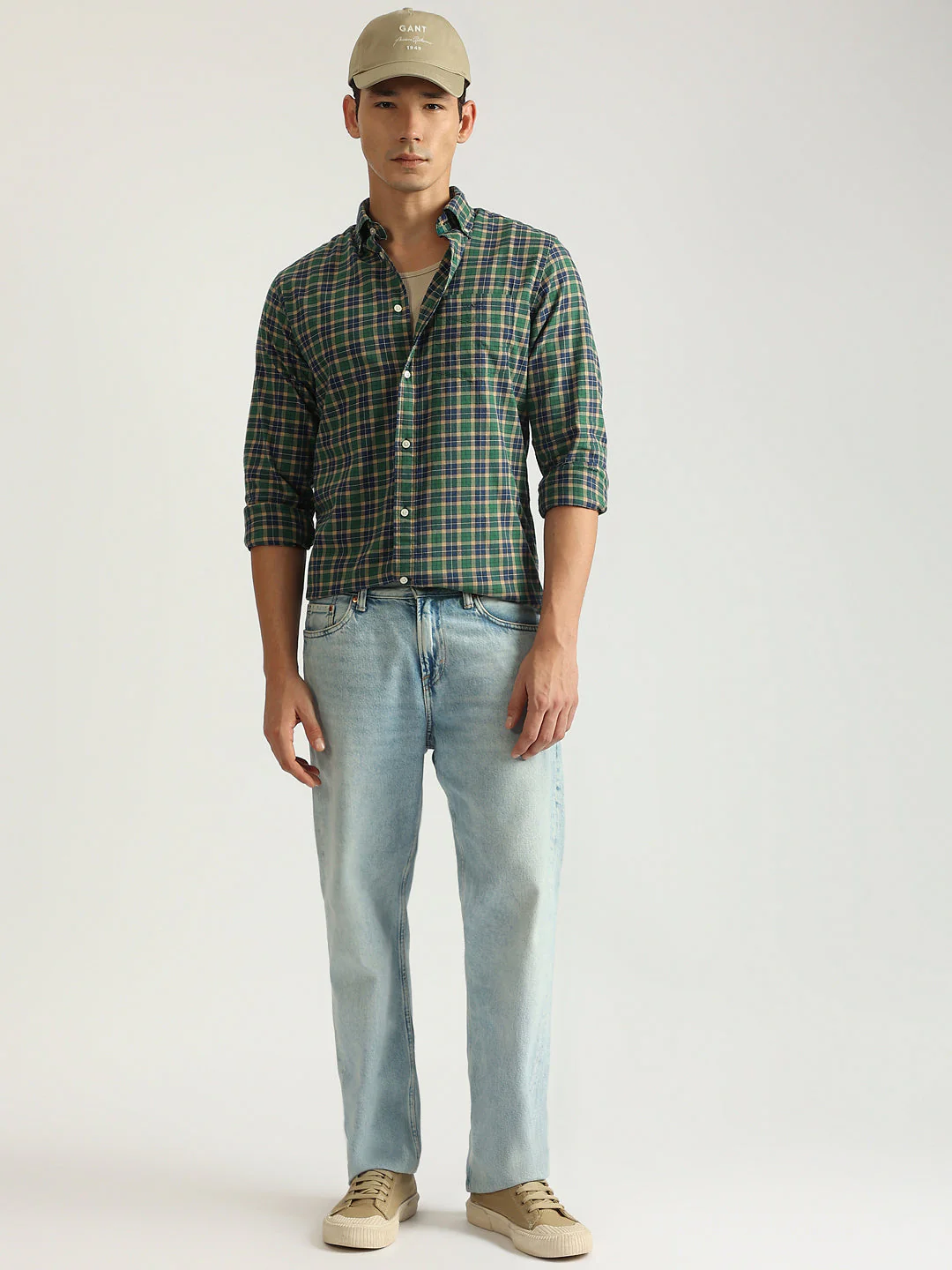 Gant Men Green Checked Button-down Collar Full Sleeves Shirt - Image 3