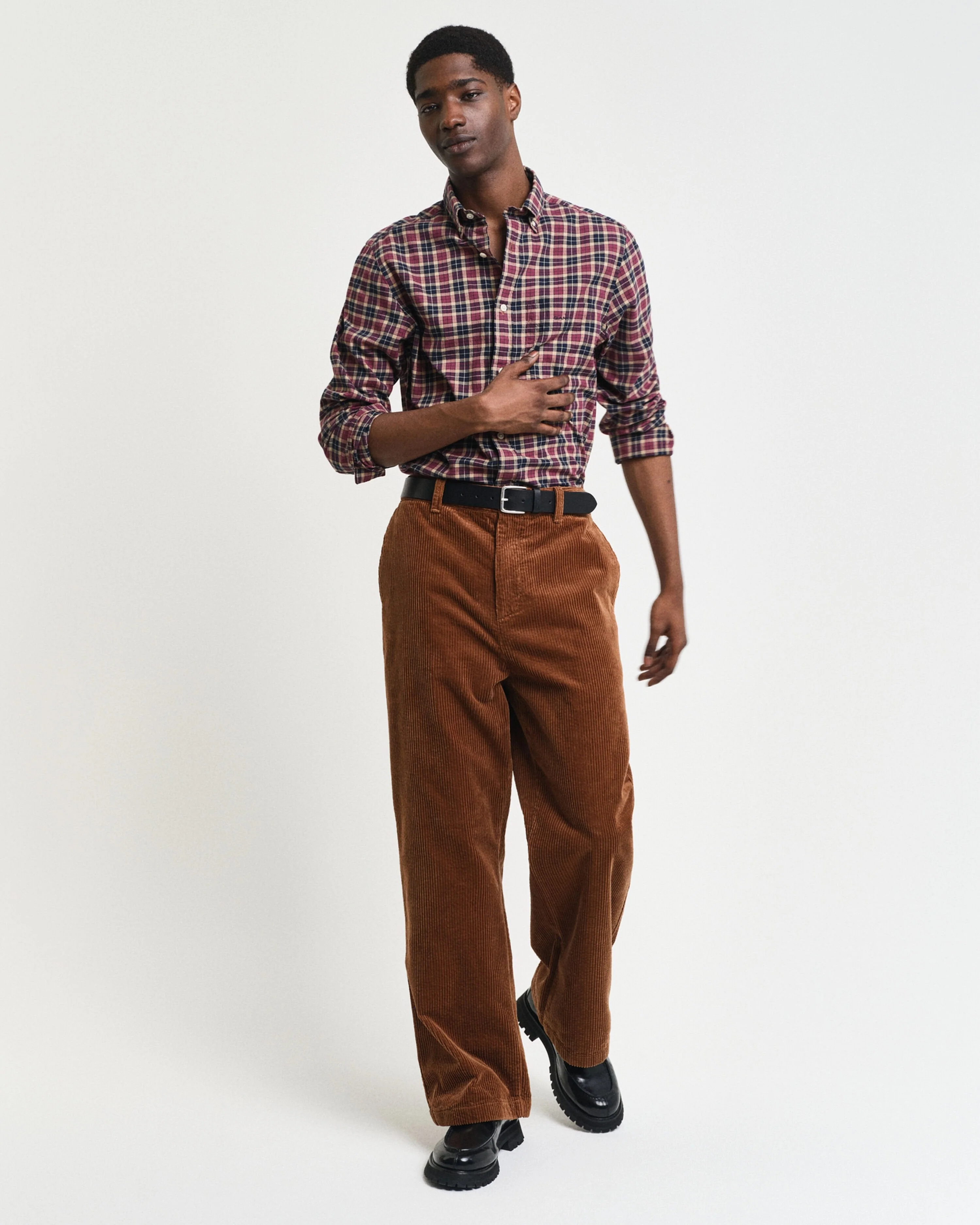 Gant Men Wine Checked Button-down Collar Full Sleeves Shirt - Image 4
