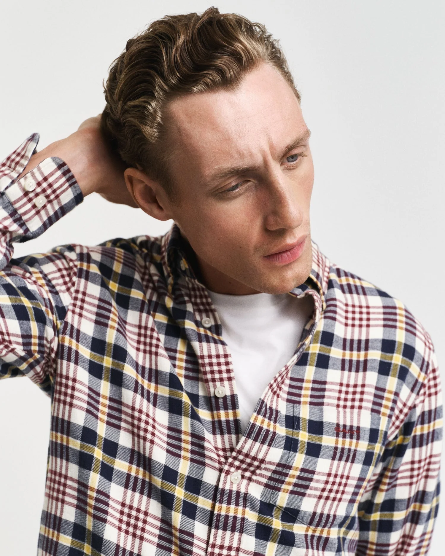 Gant Men Cream Checked Button-Down Collar Full Sleeves Shirt - Image 3