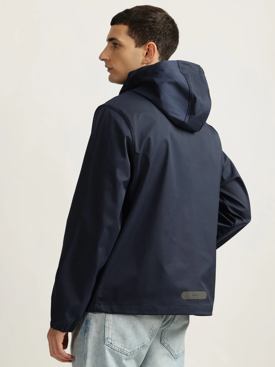 Gant Men Blue Solid Stand Collar Full Sleeves Bomber Jacket - Image 2