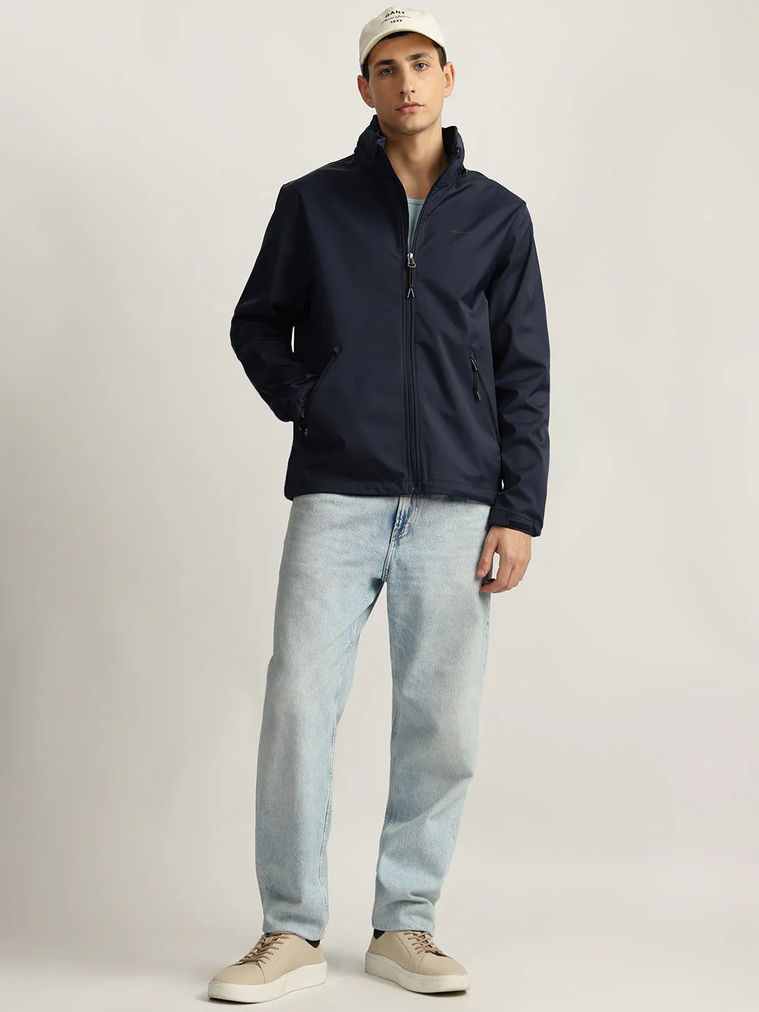 Gant Men Blue Solid Stand Collar Full Sleeves Bomber Jacket - Image 3