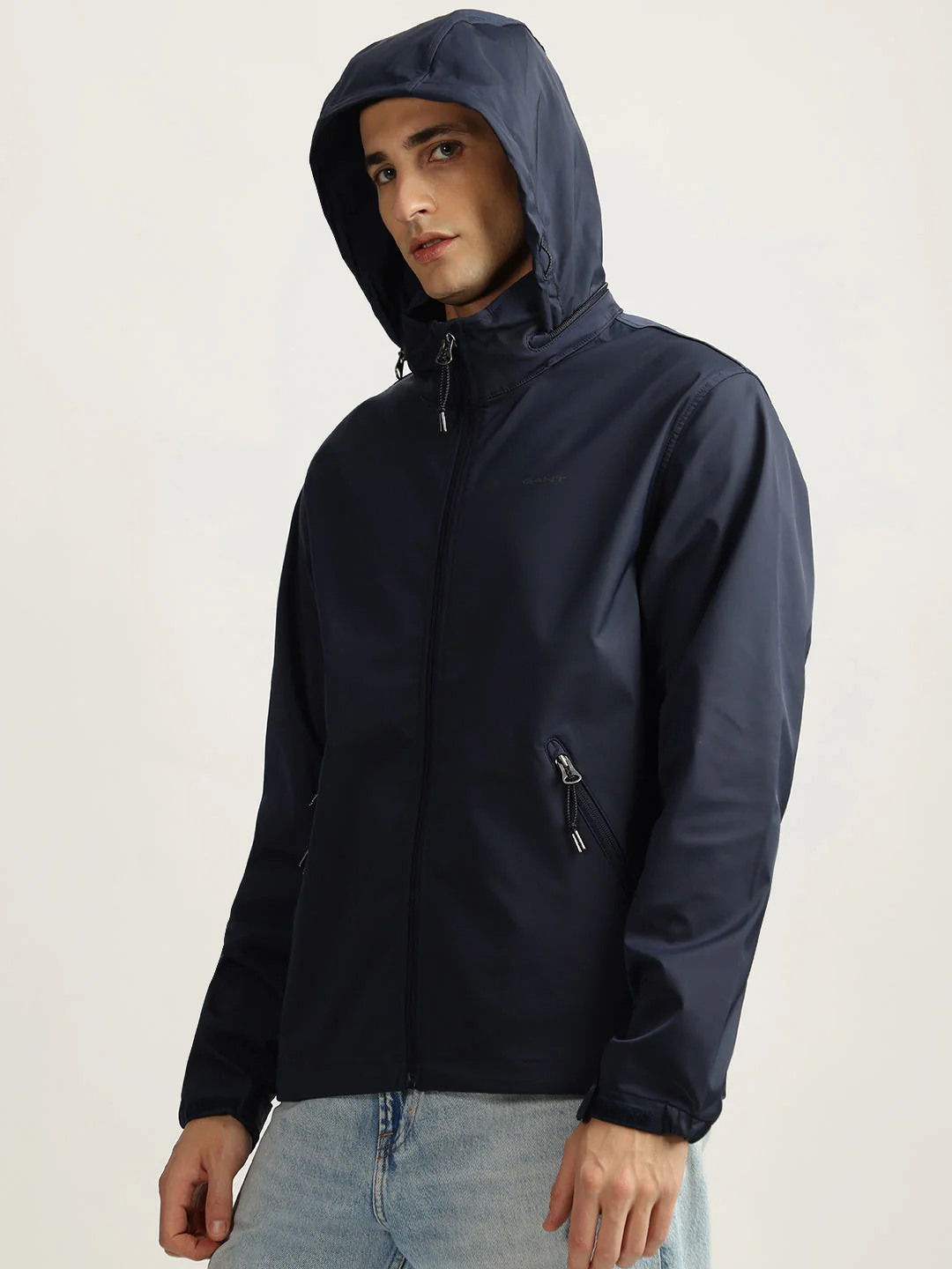 Gant Men Blue Solid Stand Collar Full Sleeves Bomber Jacket - Image 4