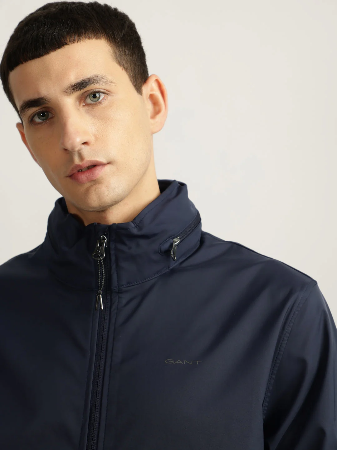Gant Men Blue Solid Stand Collar Full Sleeves Bomber Jacket - Image 5