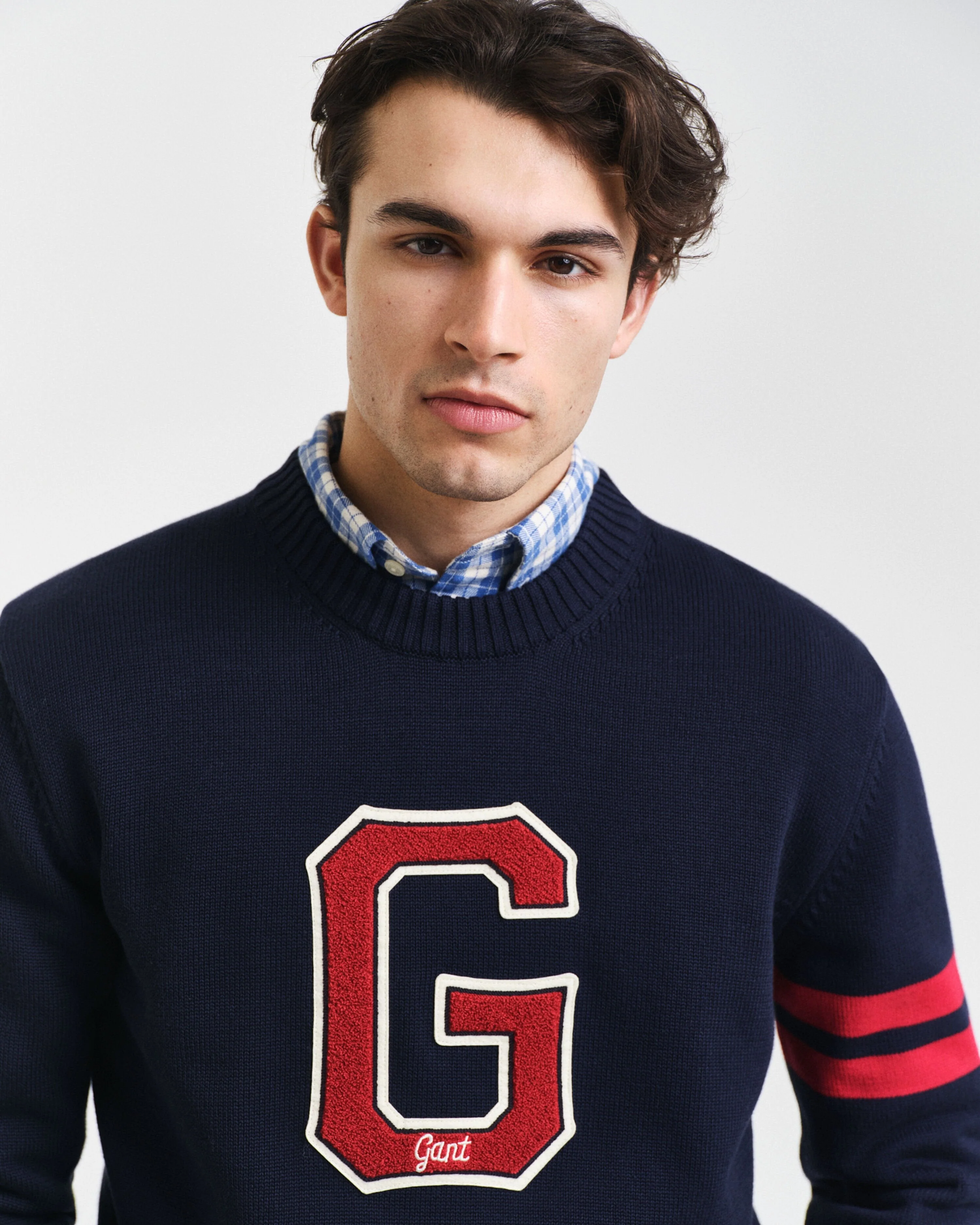 Gant Men Blue Solid Round Neck Full Sleeves Pullover Style Sweater - Image 4