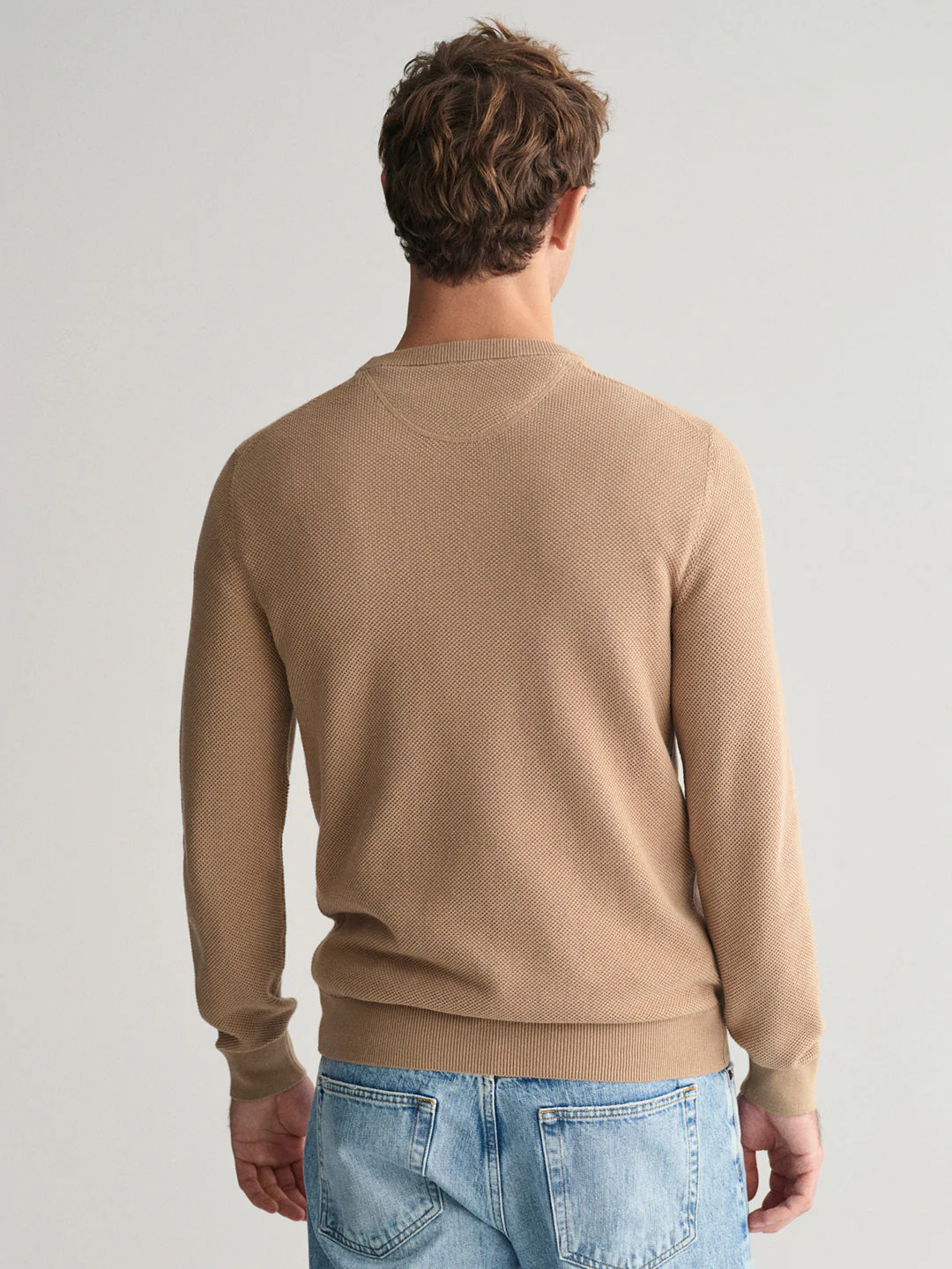 Gant Men Khaki Solid Round Neck Full Sleeves Sweater - Image 4