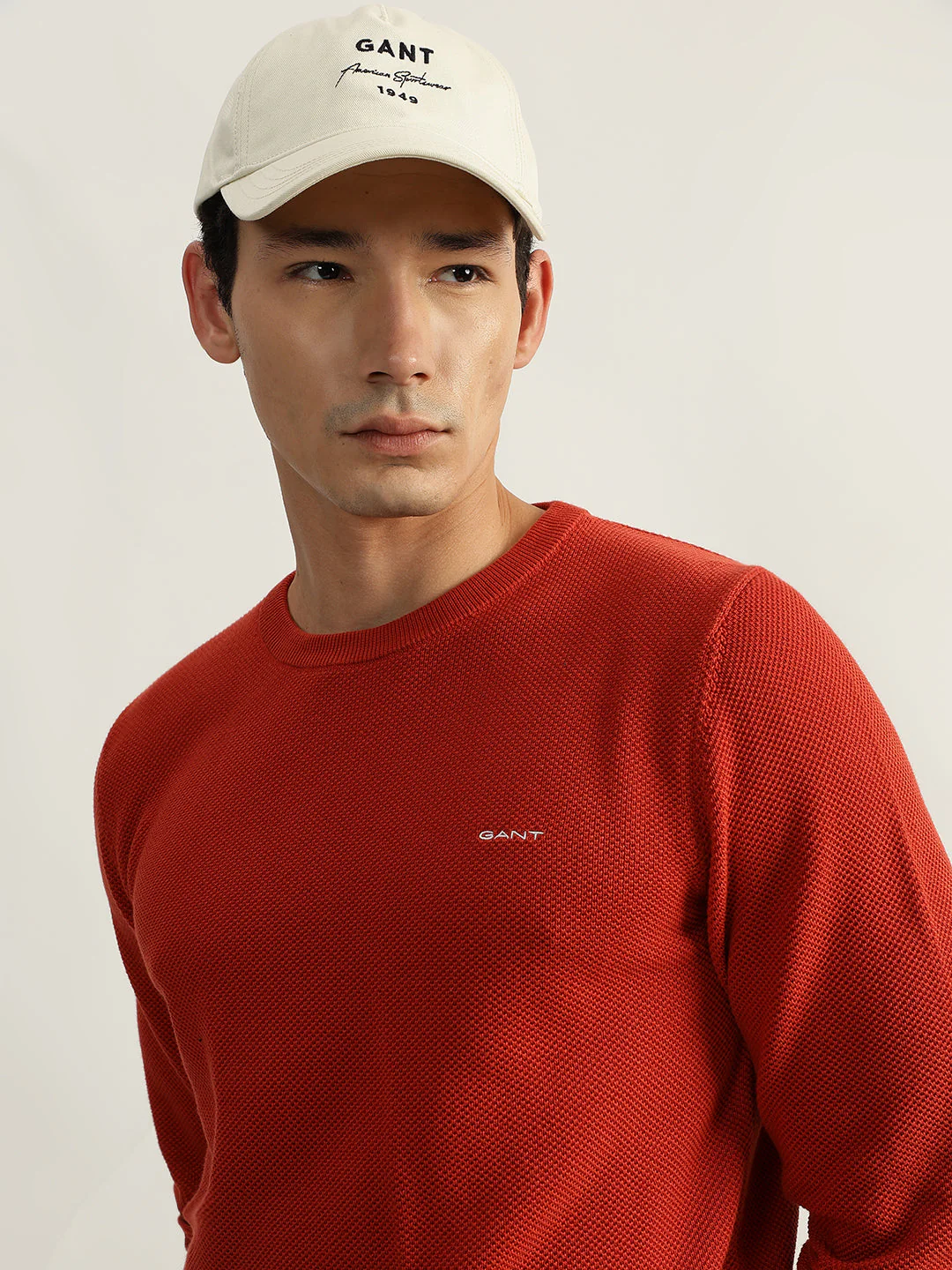 Gant Men Red Solid Round Neck Full Sleeves Pullover Style Sweater - Image 4