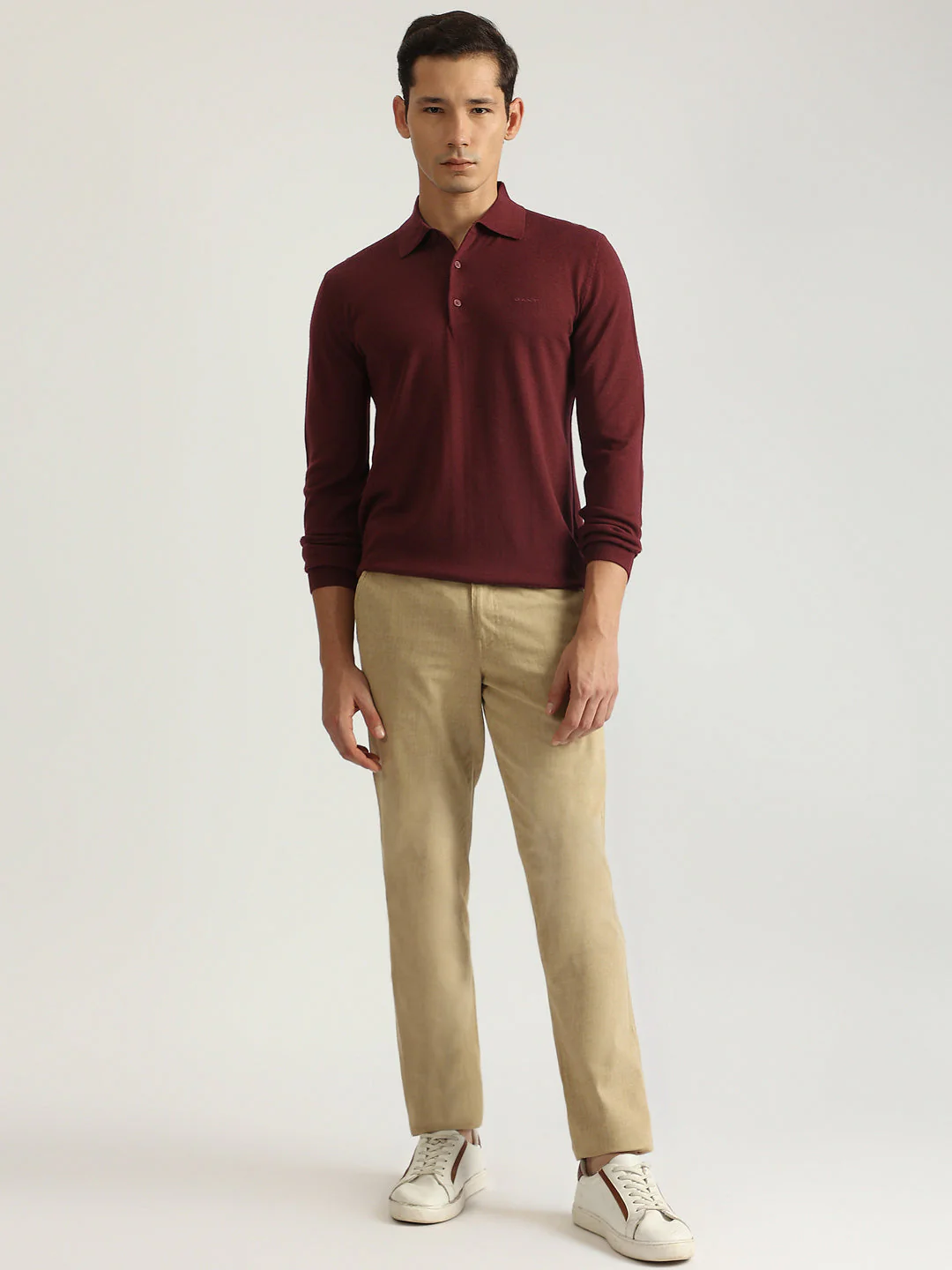 Gant Men Red Solid Collared Full Sleeves Pullover Style Sweater - Image 3