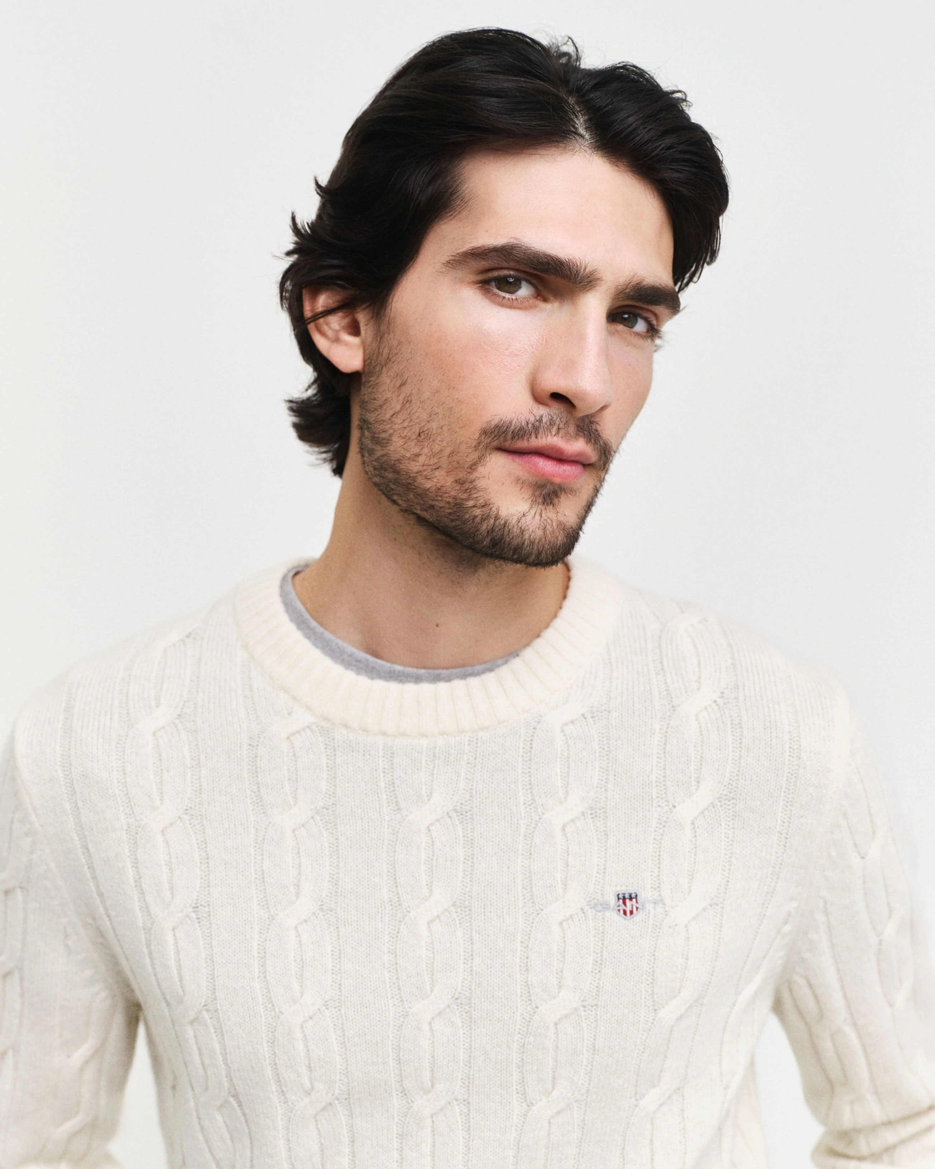 Gant Men Cream Solid Round Neck Full Sleeves Pullover Style Sweater - Image 4