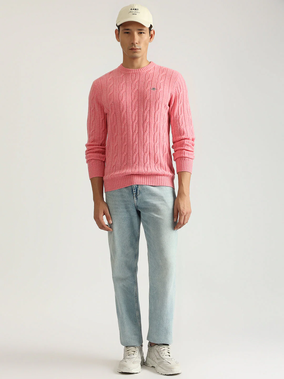 Gant Men Pink Solid Round Neck Full Sleeves Pullover Style Sweater - Image 3